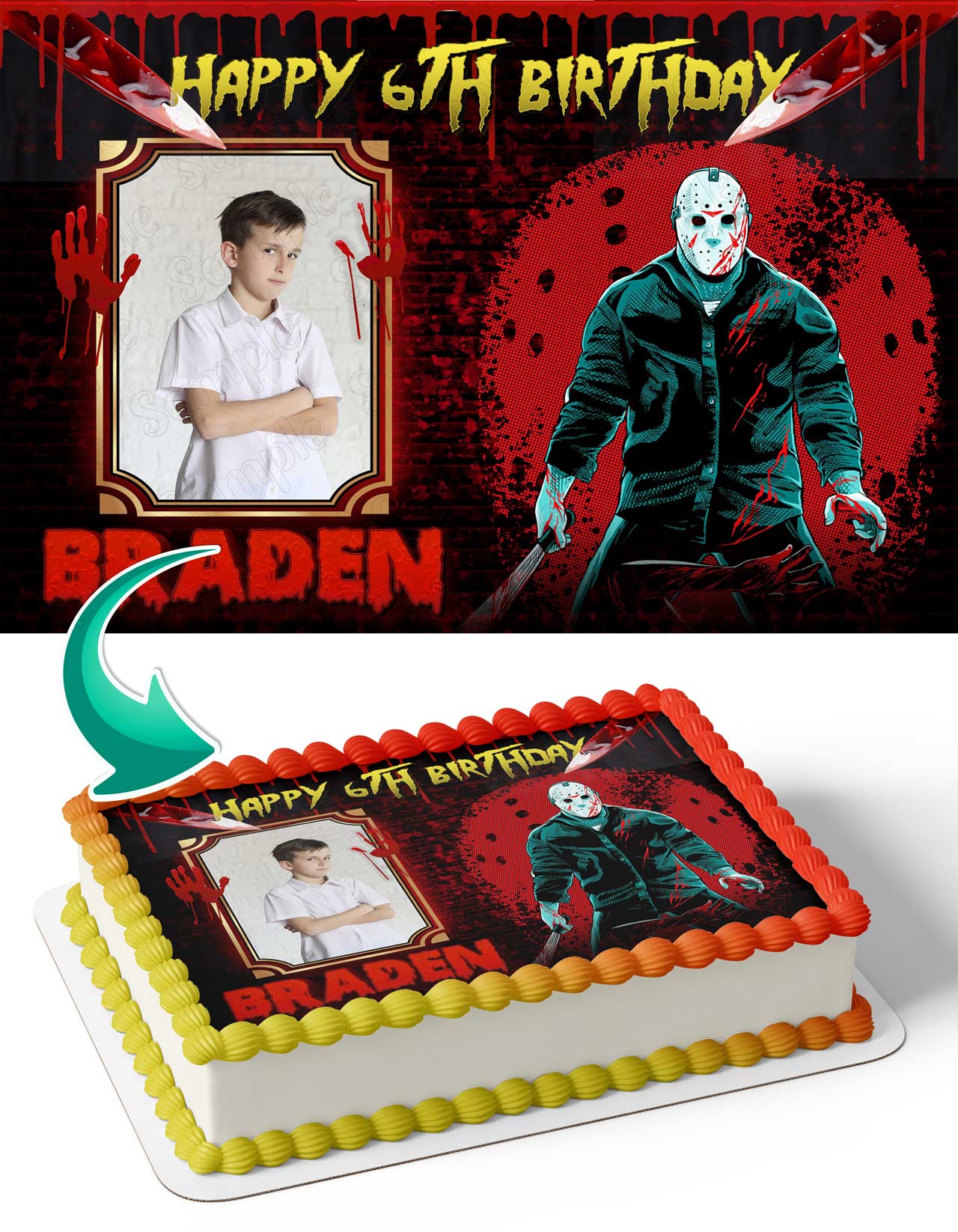 Jason Voorhees Photo Frame – Birthday Image - Personalized Edible Cake Topper | Custom Icing Sheet | Birthday Cake Decoration | Photo Cake Image