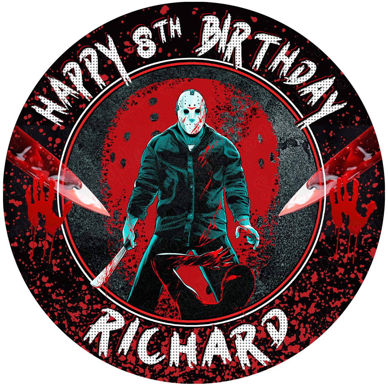Jason Voorhees TRX Round – Icing Sheet Birthday - Personalized Edible Cake Topper | Custom Icing Sheet | Birthday Cake Decoration