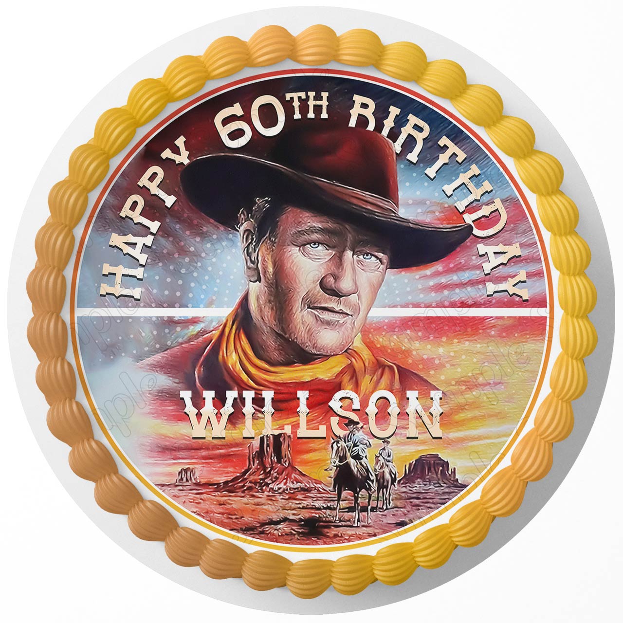 John Wayne Round – Icing Sheet Birthday - Personalized Edible Cake Topper | Custom Icing Sheet | Birthday Cake Decoration | Photo Cake Image