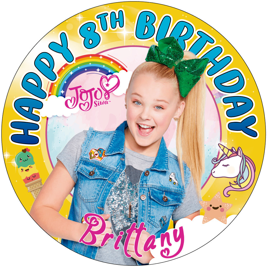 JoJo Siwa B Round – Icing Sheet Birthday - Personalized Edible Cake Topper | Custom Icing Sheet | Birthday Cake Decoration | Photo Cake Image