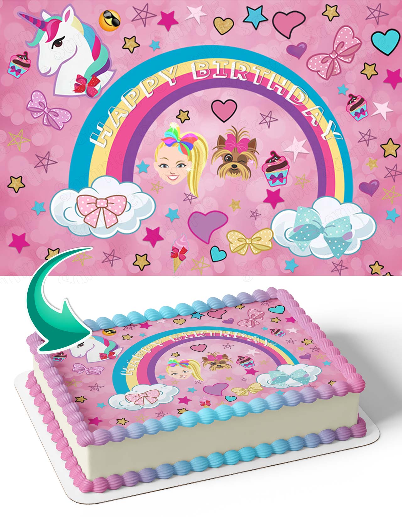 JoJo Siwa Rainbow Clouds JSC Edible Cake Topper