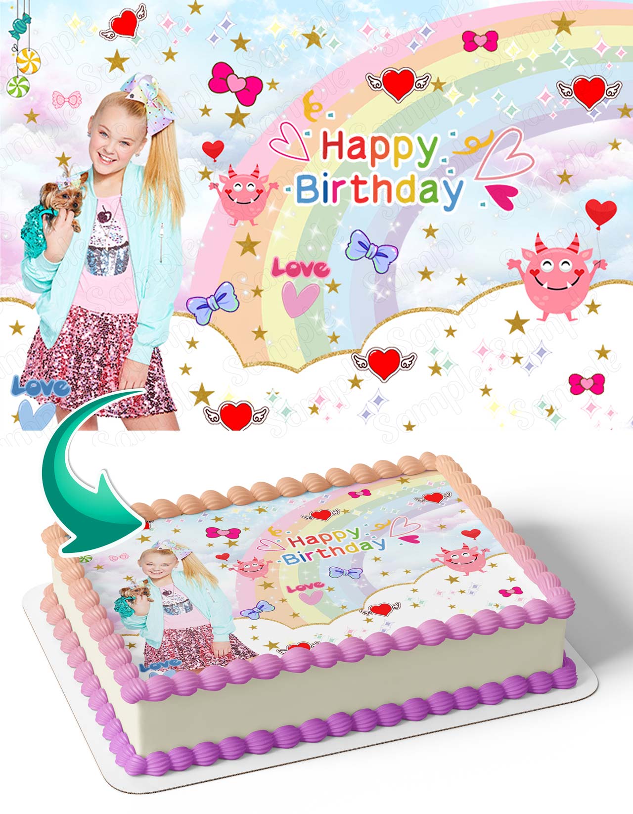 JoJo Siwa Rainbow Clouds JSRC Edible Cake Topper