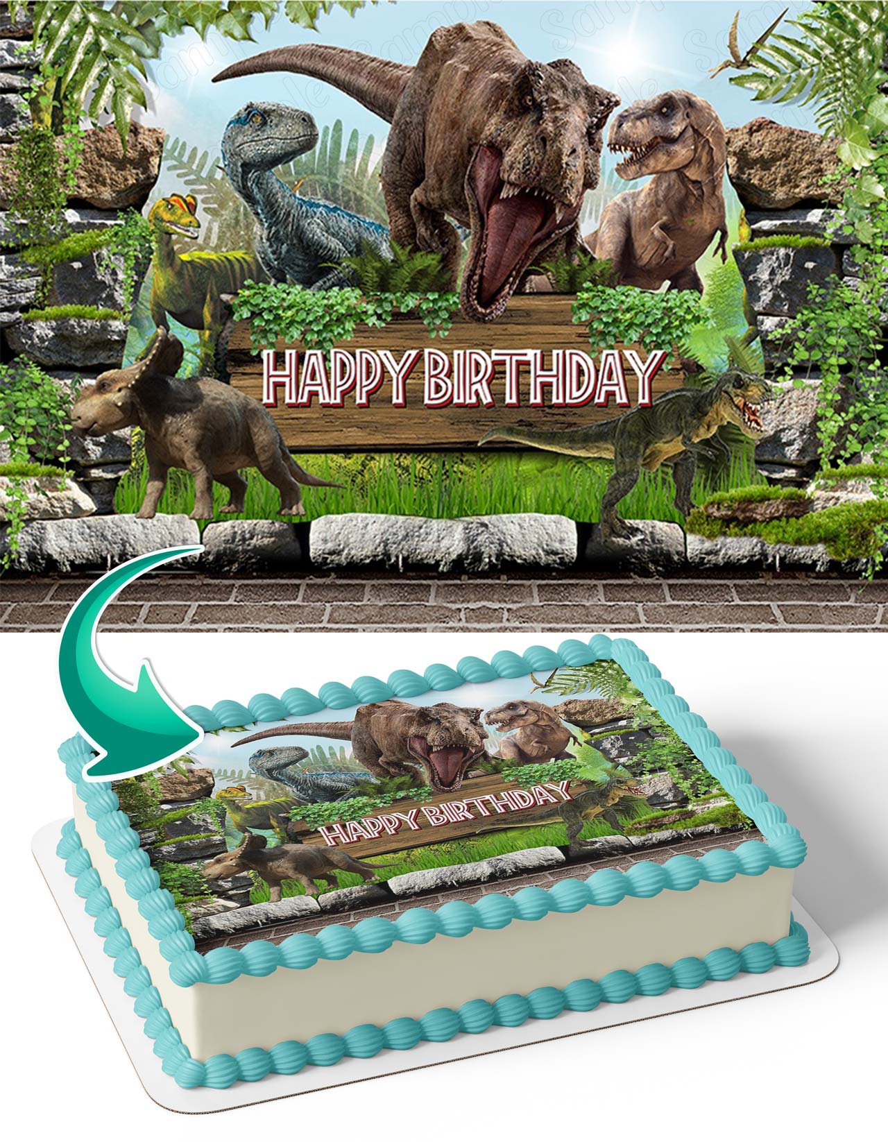 Jurassic Park Dinosaur Trex Kids Edible Cake Topper