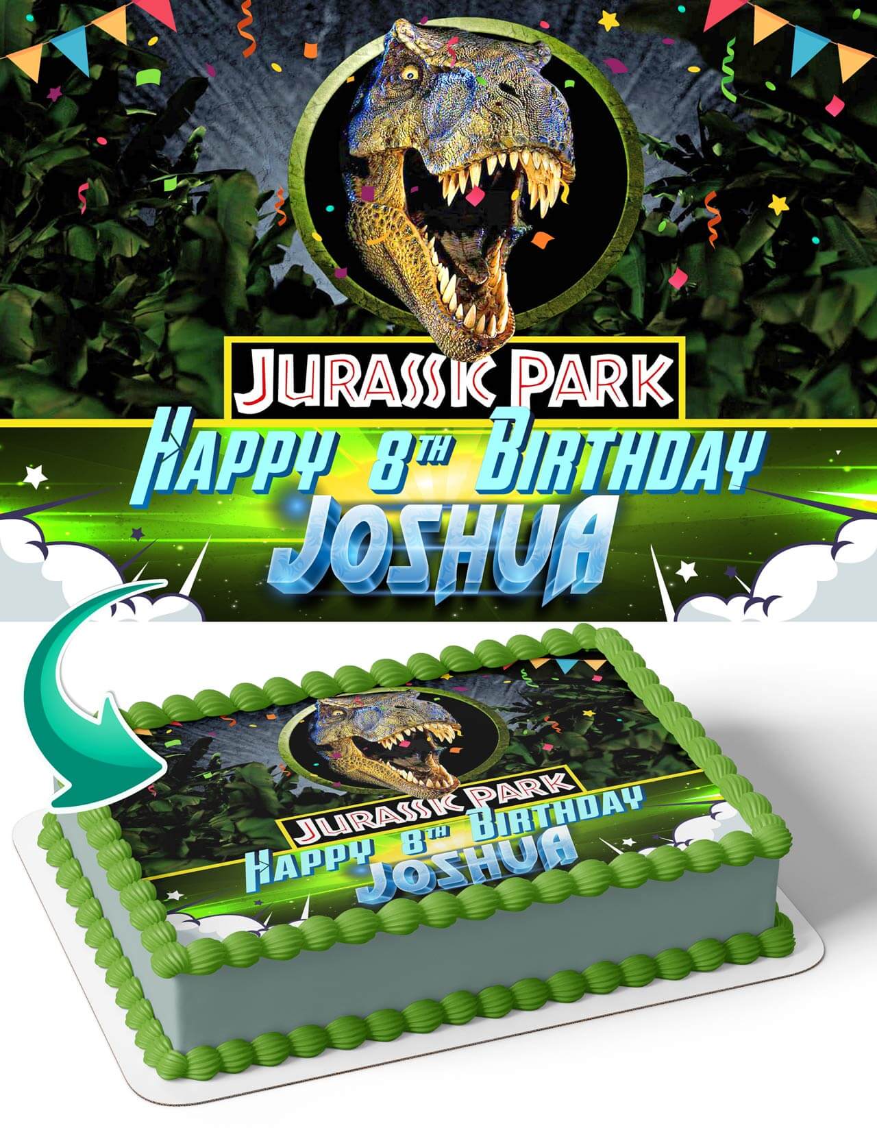 Jurassic Park TRex Personalized Edible Image Cake Topper