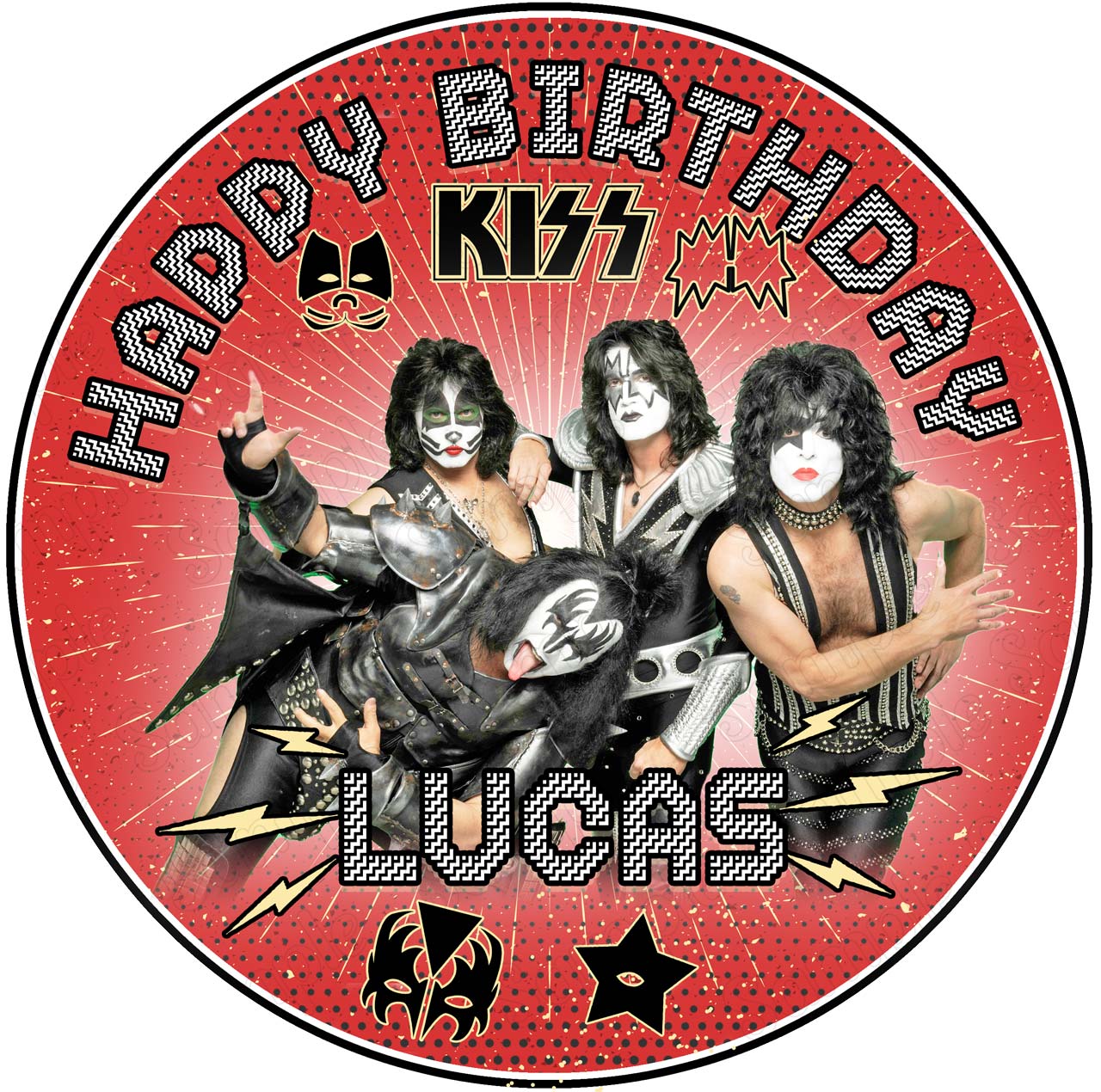 Kiss Rock Band Round – Icing Sheet Birthday - Personalized Edible Cake Topper | Custom Icing Sheet | Birthday Cake Decoration | Photo Cake Image
