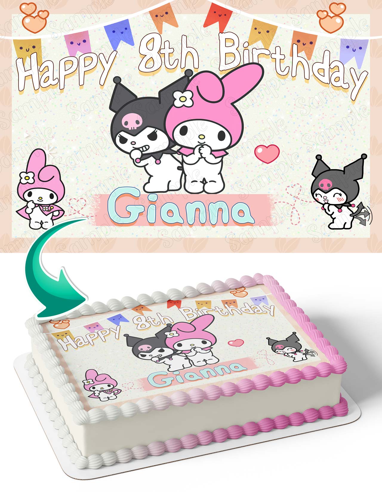 Kuromi and My Melody Kitties Kids Girls Hello Edible Cake Topper
