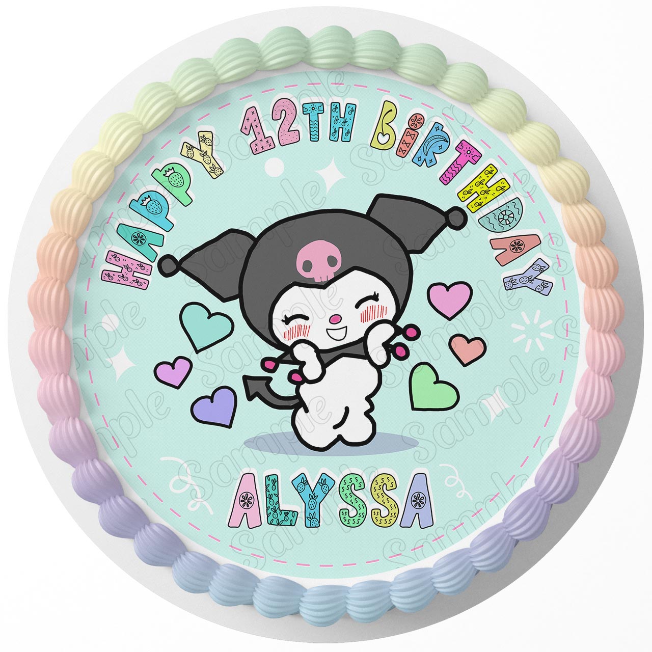 Kuromi Hello Pink Kitt Round – Icing Sheet Birthday - Personalized Edible Cake Topper | Custom Icing Sheet | Birthday Cake Decoration