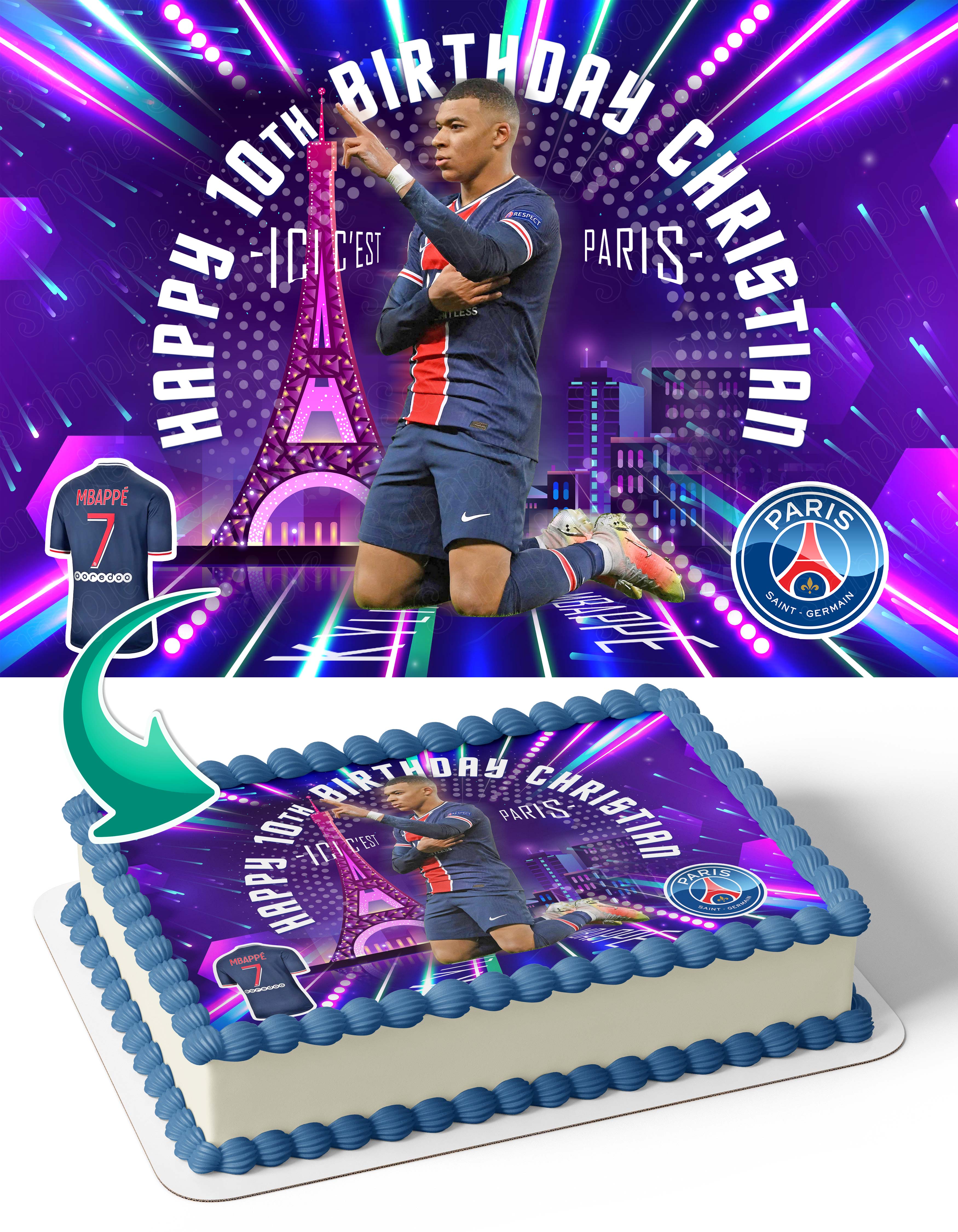 Kylian Mbappe PSG Paris Soccer Edible Cake Topper