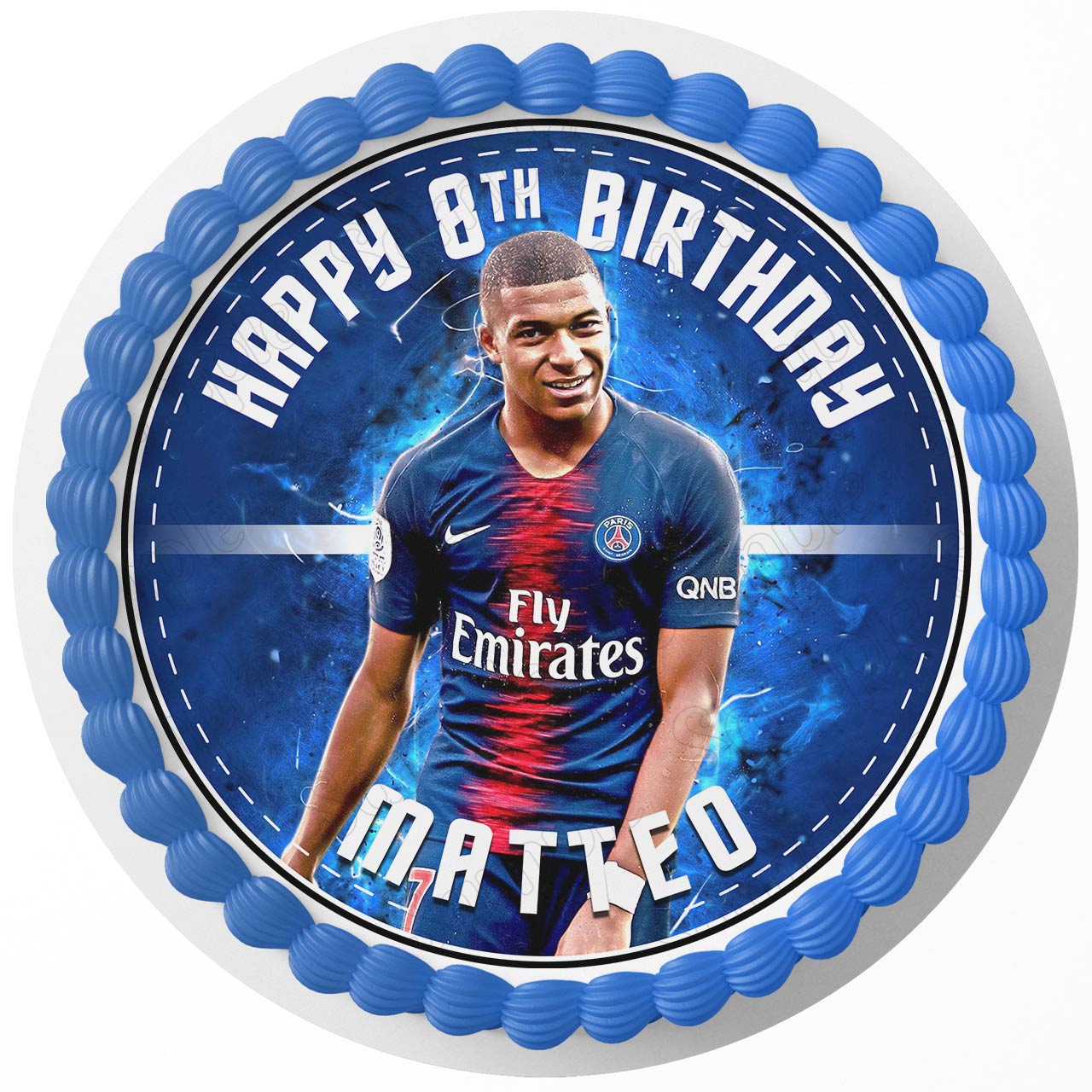 Kylian Mbappe PSG Round – Icing Sheet Birthday - Personalized Edible Cake Topper | Custom Icing Sheet | Birthday Cake Decoration | Photo Cake Image