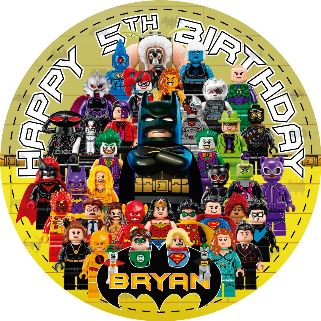 Lego Bati Super Hero Round – Icing Sheet Birthday - Personalized Edible Cake Topper | Custom Icing Sheet | Birthday Cake Decoration
