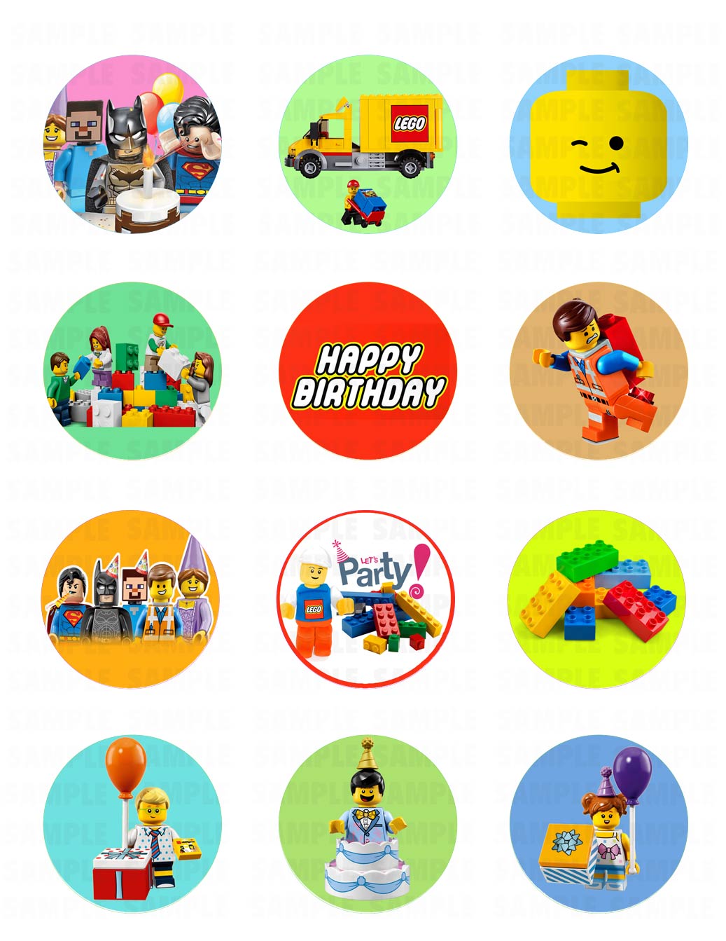 Bricks Block Birthday Edible Cupcake Toppers – Round Icing Sheet - Edible Cake Topper | Icing Sheet | Birthday Cake Decoration