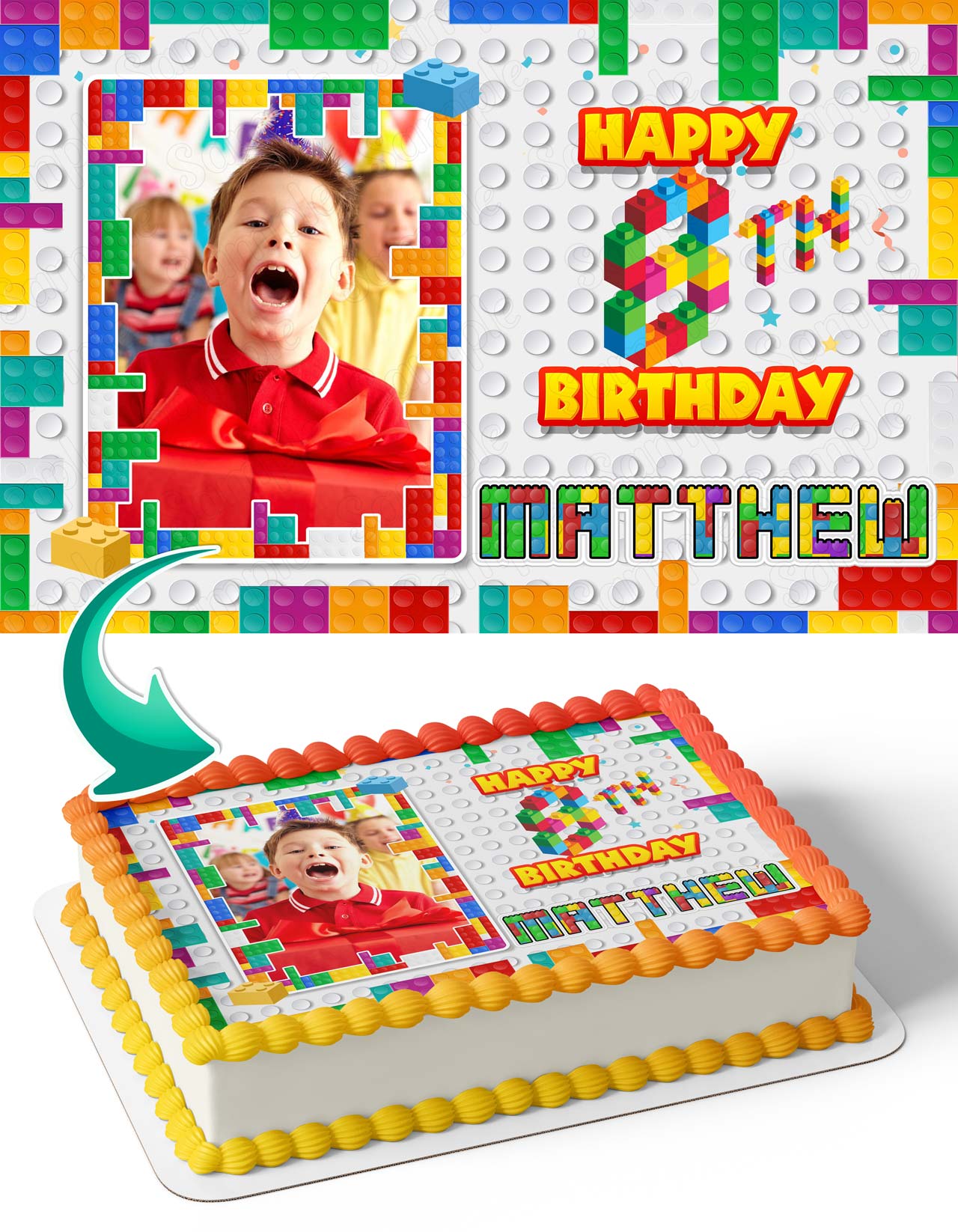 Bricks Legho Blocks Photo Frame – Birthday Image - Personalized Edible Cake Topper | Custom Icing Sheet | Birthday Cake Decoration