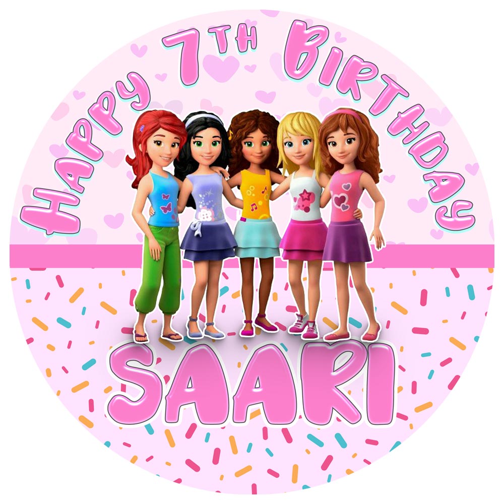 Block Friends Kids Girls Round – Icing Sheet Birthday - Personalized Edible Cake Topper | Custom Icing Sheet | Birthday Cake Decoration