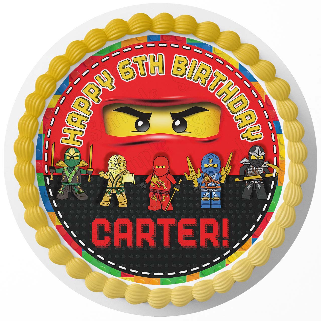 Bricks Fun Ninjago Blocks Round – Icing Sheet Birthday - Personalized Edible Cake Topper | Custom Icing Sheet | Birthday Cake Decoration
