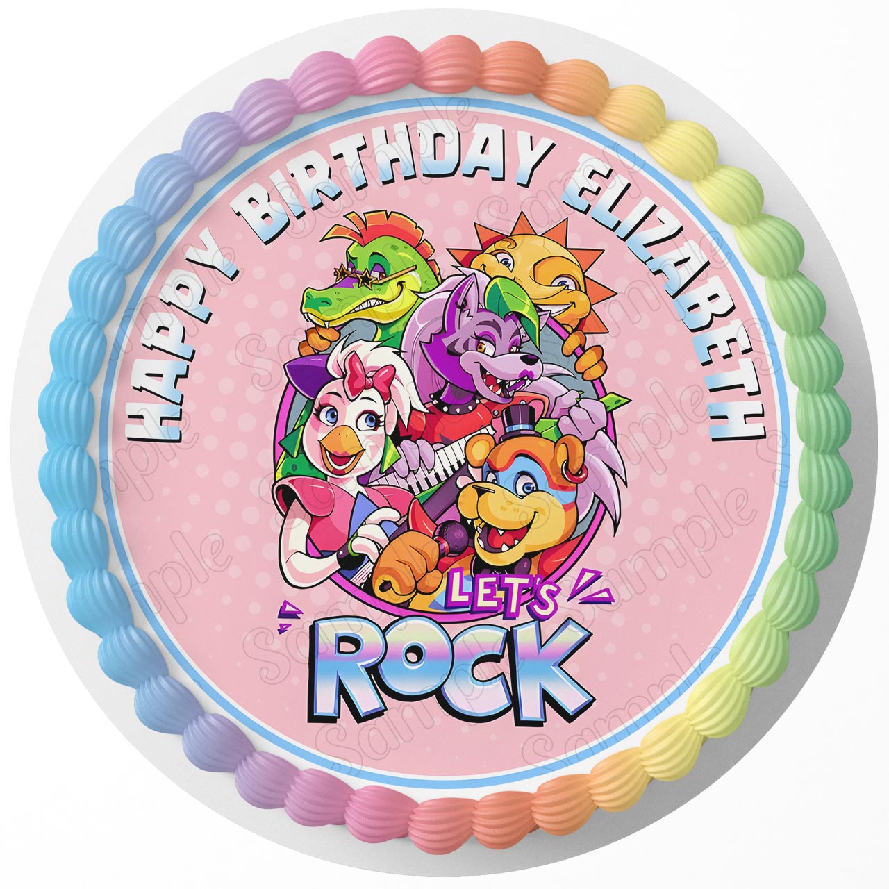Lets ROCK Security Breach FNaF Round – Icing Sheet Birthday - Personalized Edible Cake Topper | Custom Icing Sheet | Birthday Cake Decoration