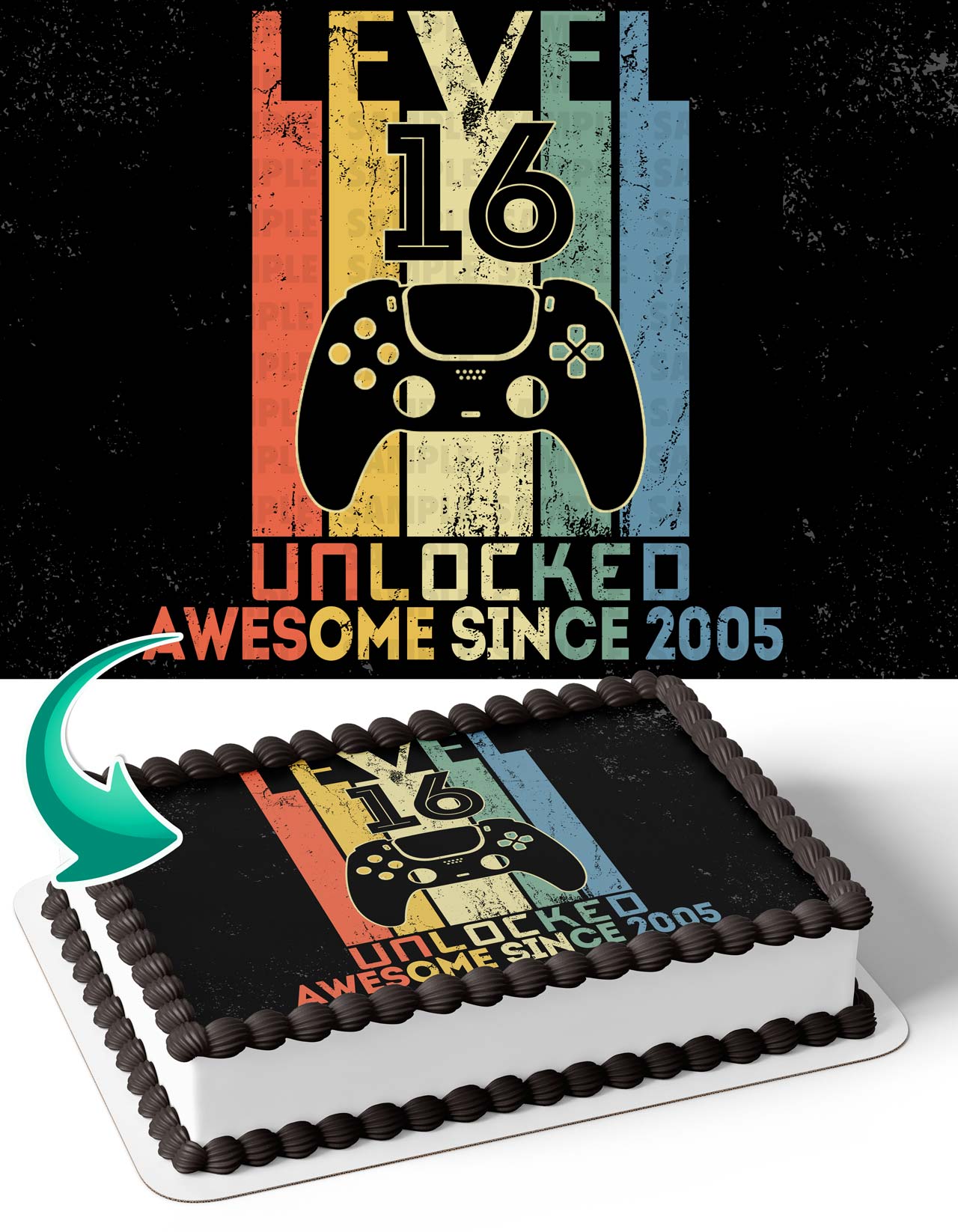 Level Unlocked Gamer Edible Cake Topper