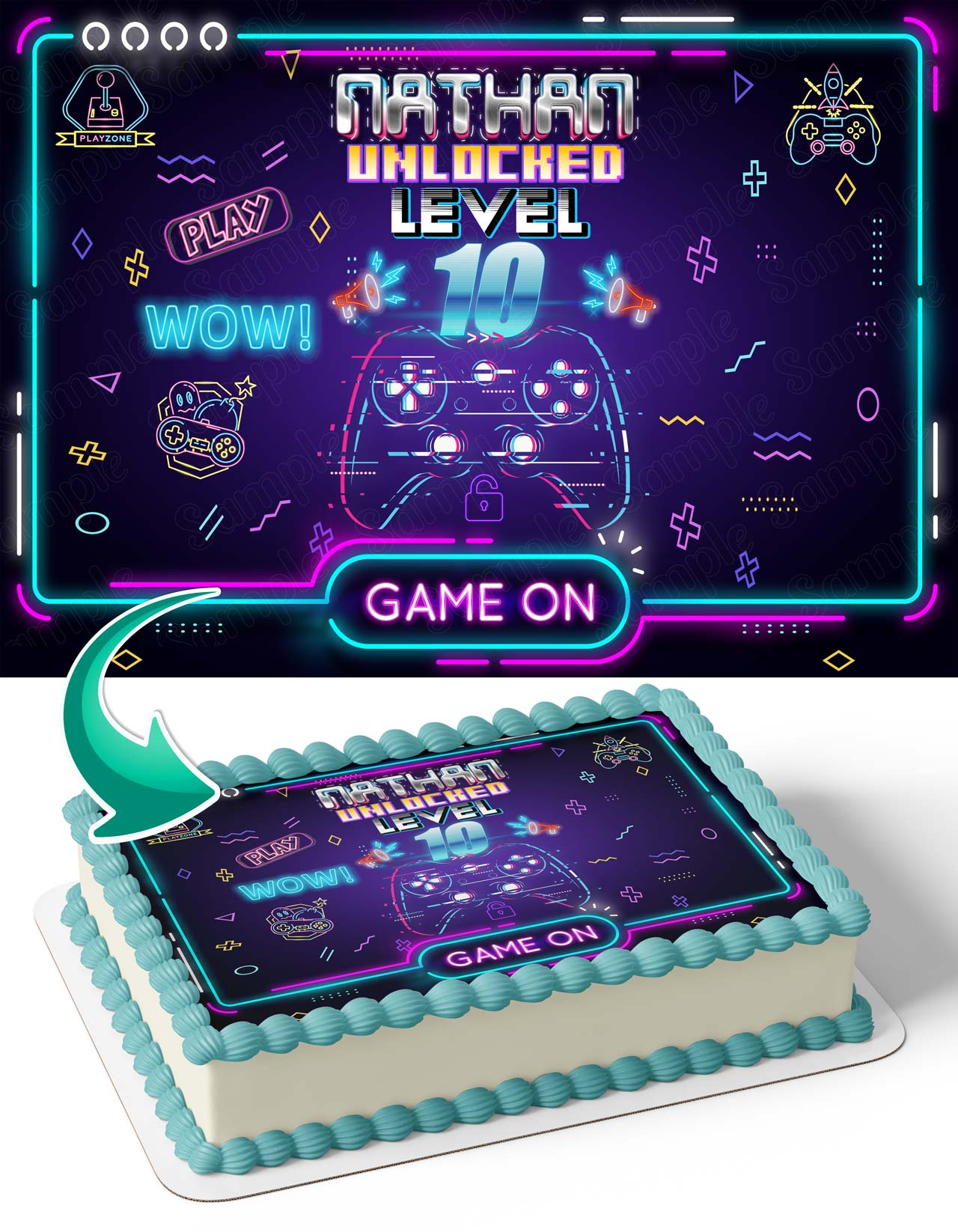 Level Unlocked Gamer GM Edible Cake Topper