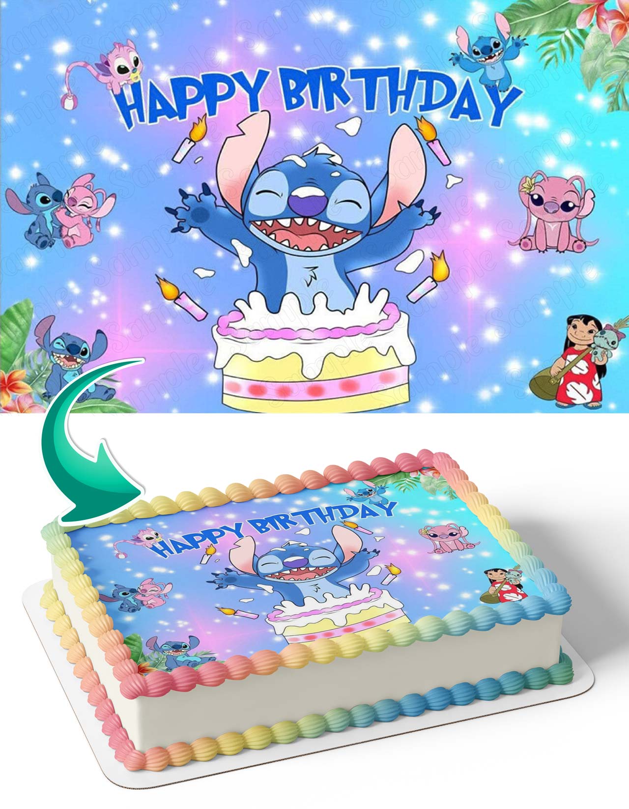 LiloStitch Cake Beach Edible Cake Topper