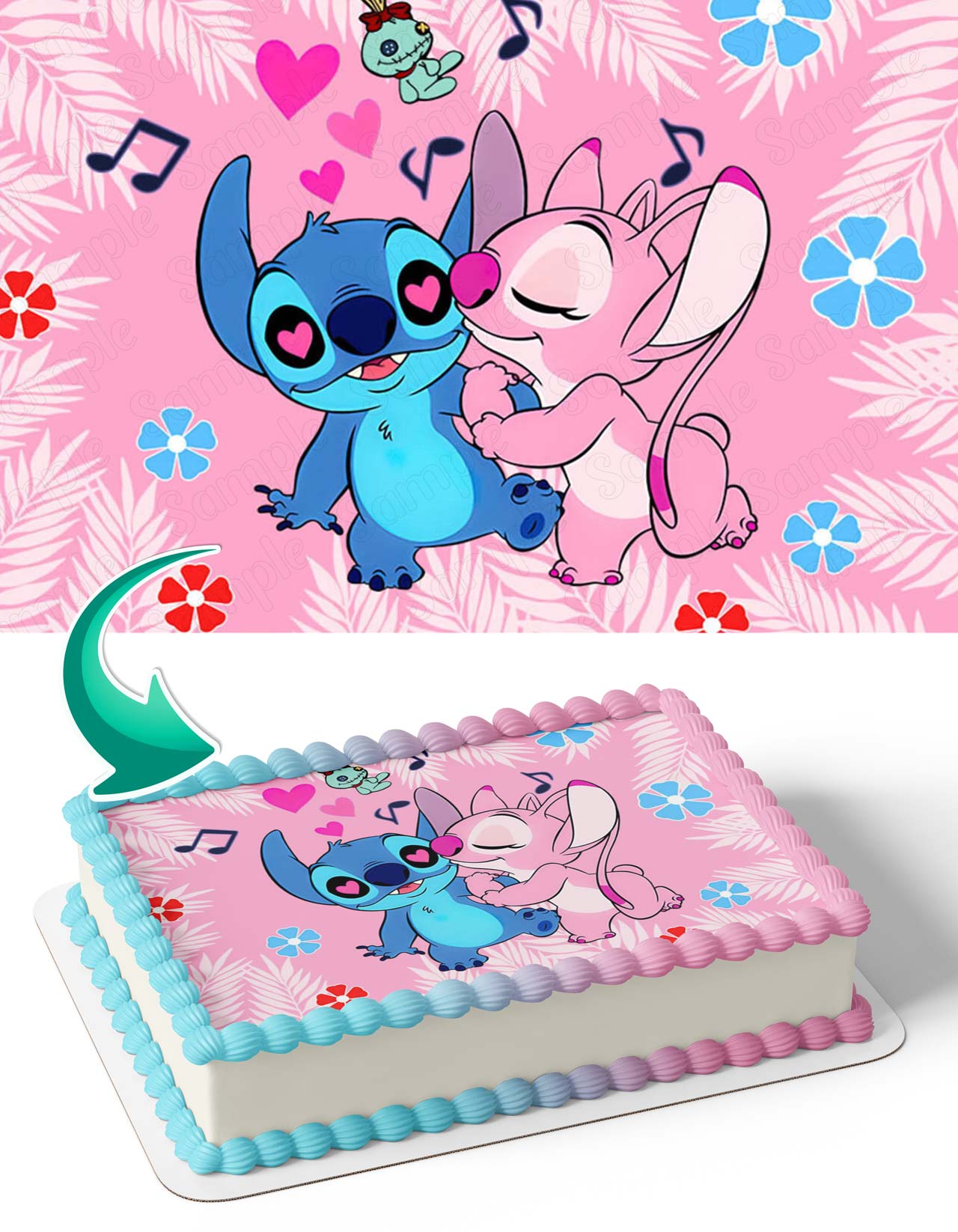 LiloStitch Pink PB Edible Cake Topper