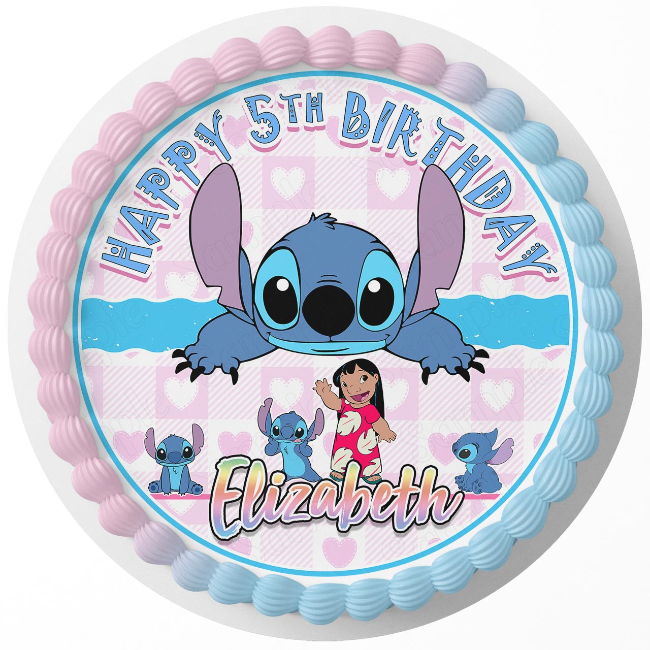 Lilo Fun Pink Stich Kids Cute Round – Icing Sheet Birthday - Personalized Edible Cake Topper | Custom Icing Sheet | Birthday Cake Decoration