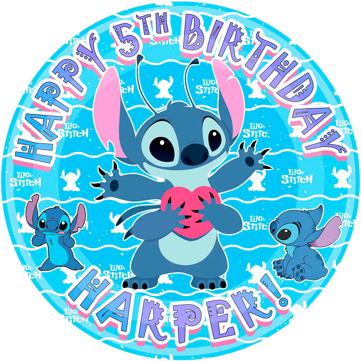 Lilo Kids Fun Stich Deco Cute Round – Icing Sheet Birthday - Personalized Edible Cake Topper | Custom Icing Sheet | Birthday Cake Decoration