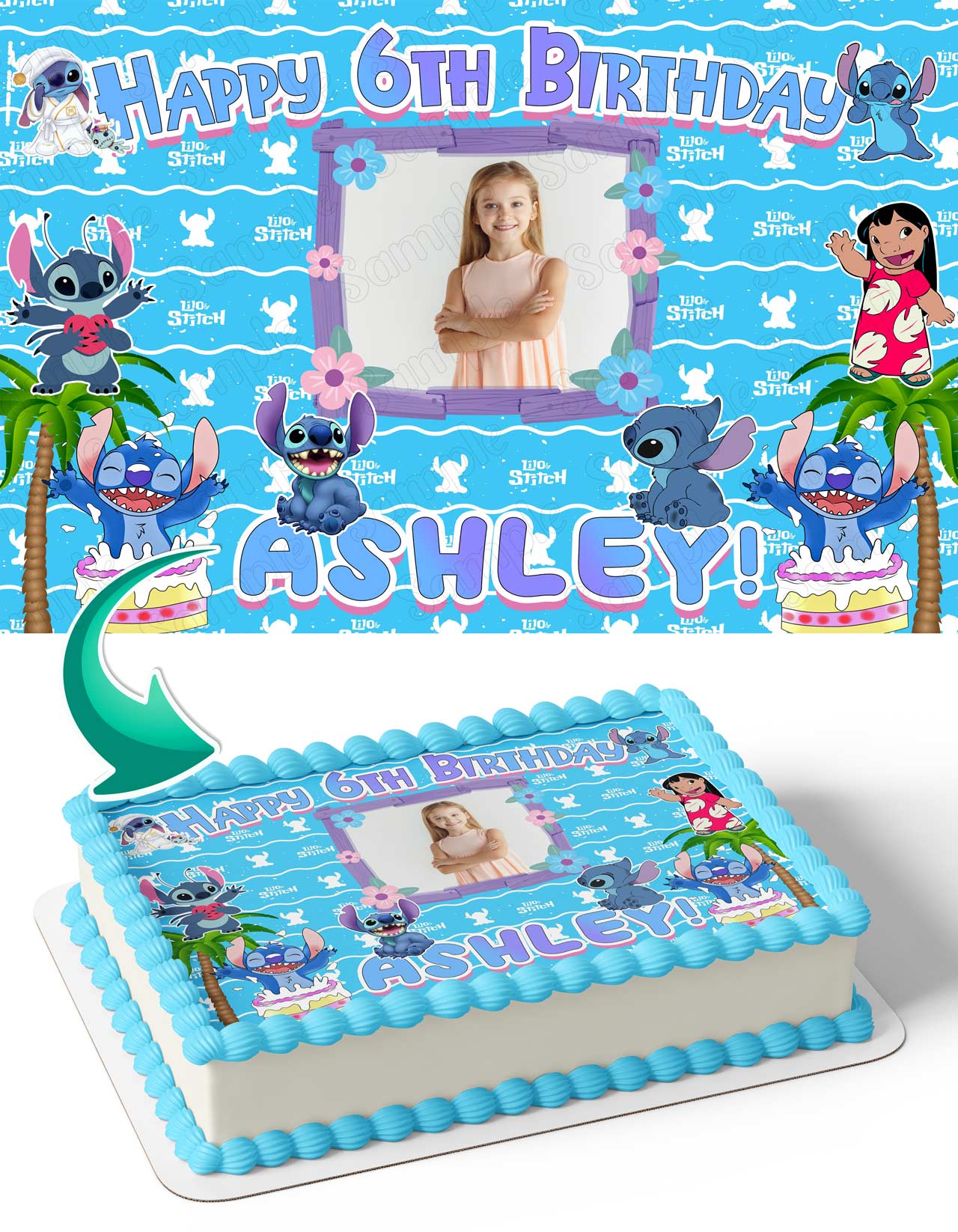 Lilo and Stitch Photo Frame – Birthday Image - Personalized Edible Cake Topper | Custom Icing Sheet | Birthday Cake Decoration | Photo Cake Image