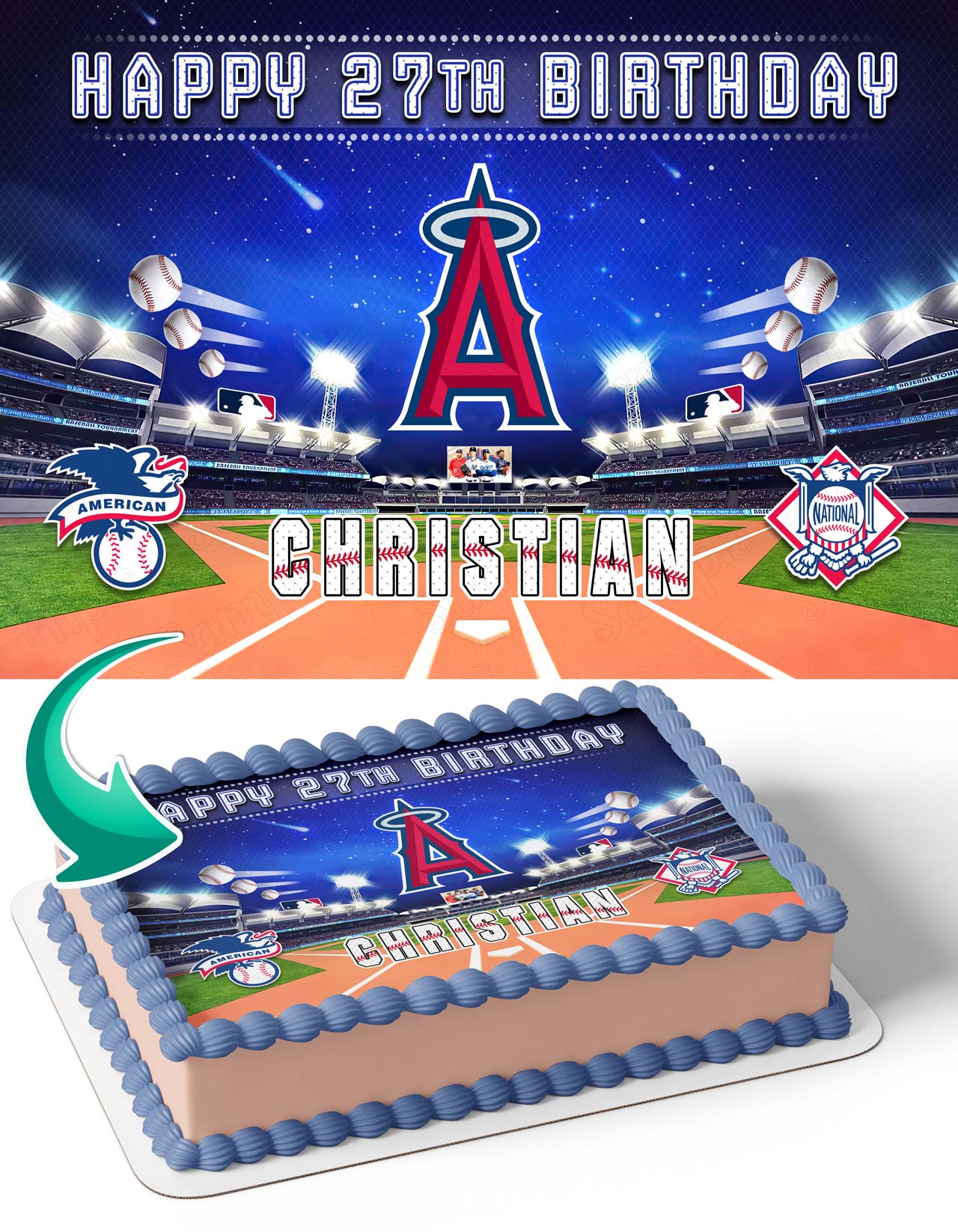 Los Angeles Angels Baseball Edible Cake Topper