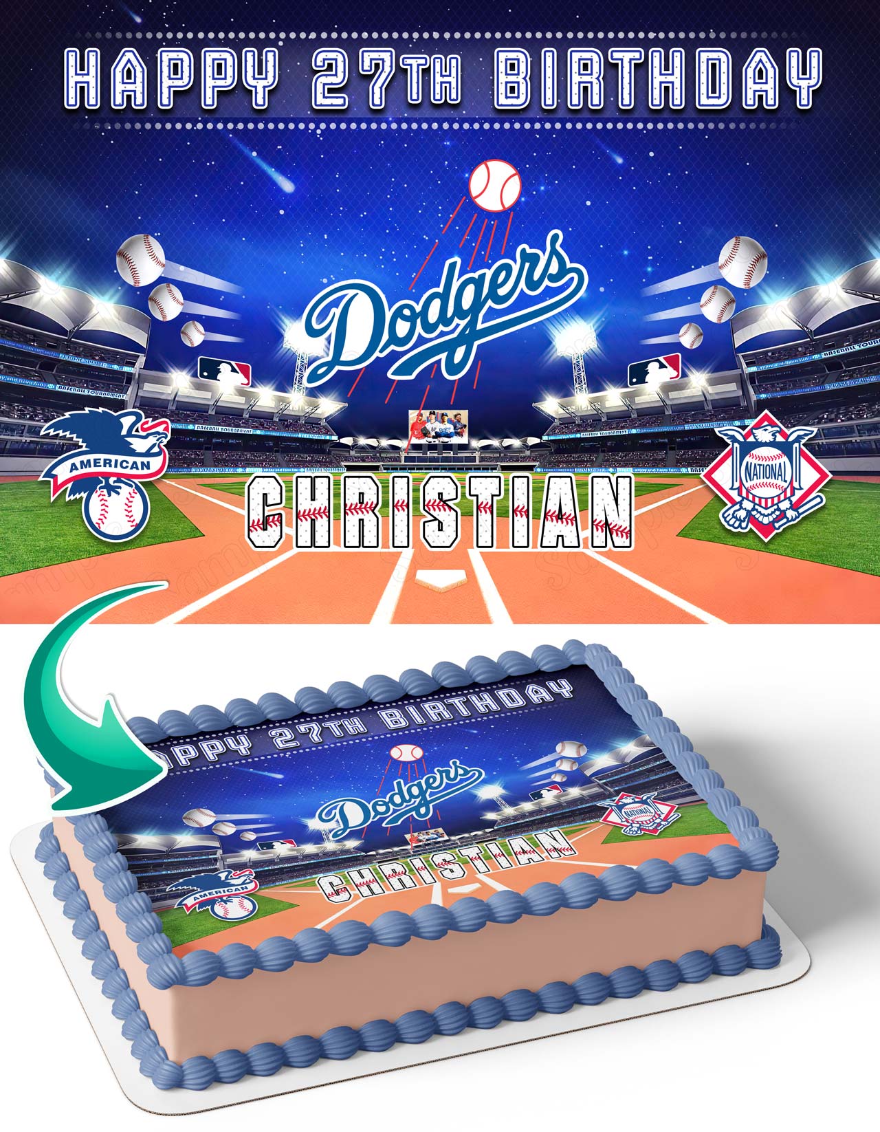 Los Angeles Dodgers Baseball Edible Cake Topper