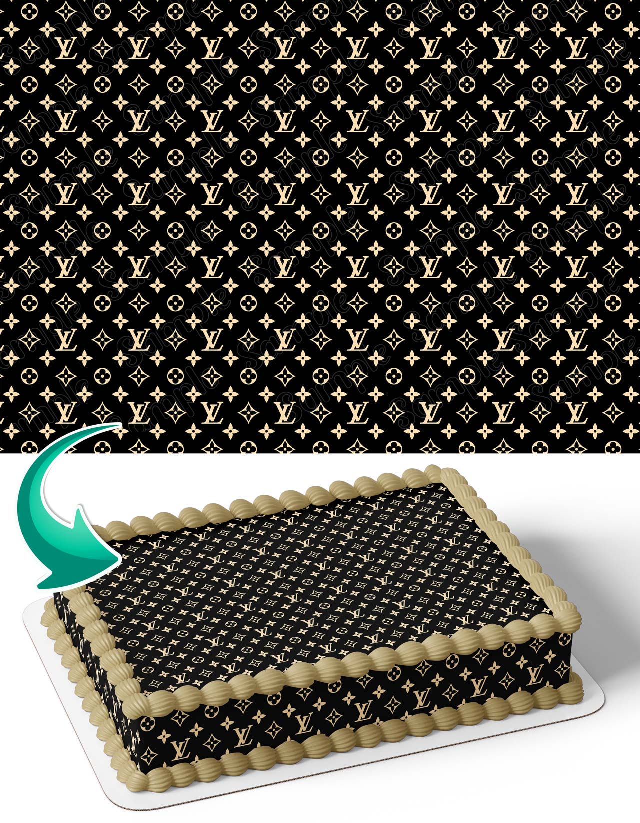 Luis Fashion Girls VittonBlack Tan Beige Wrap Edible Cake Topper