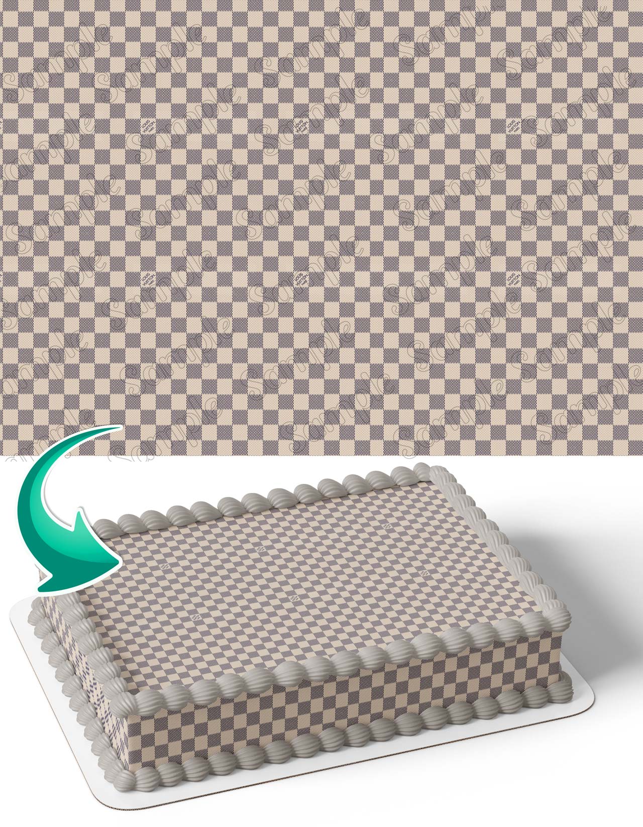 Luis Fashion Girls VittonDamier Beige Patterns Layout Wrap OG Edible Cake Topper