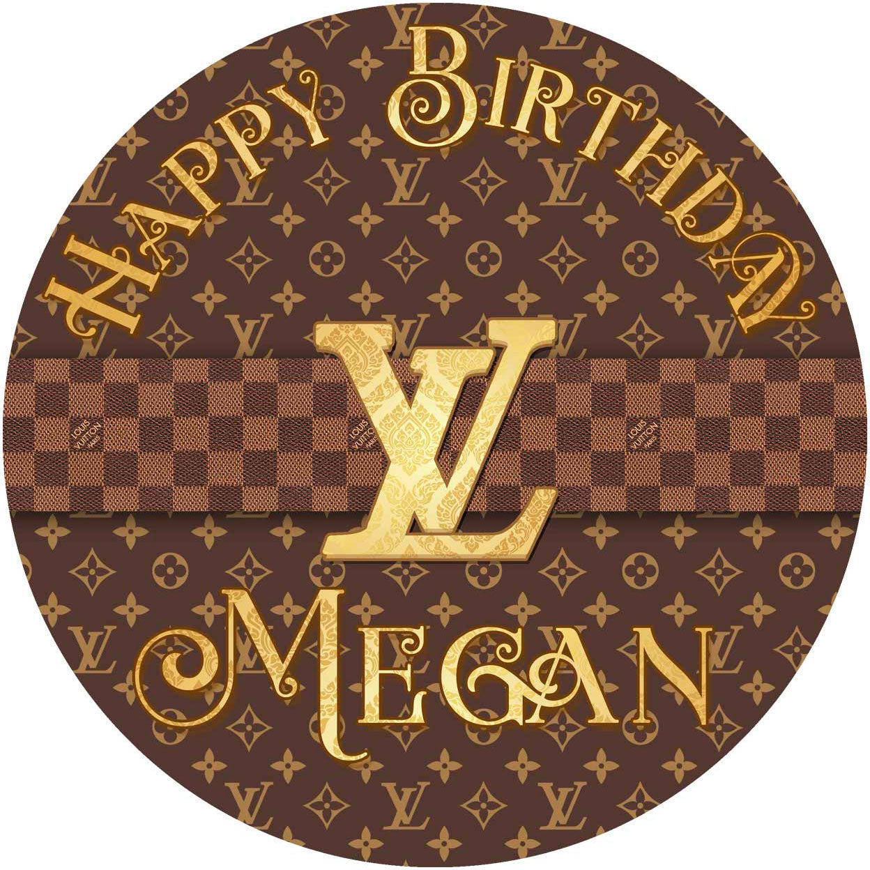Louis Fashion Luxury Deco Round – Icing Sheet Birthday - Personalized Edible Cake Topper | Custom Icing Sheet | Birthday Cake Decoration