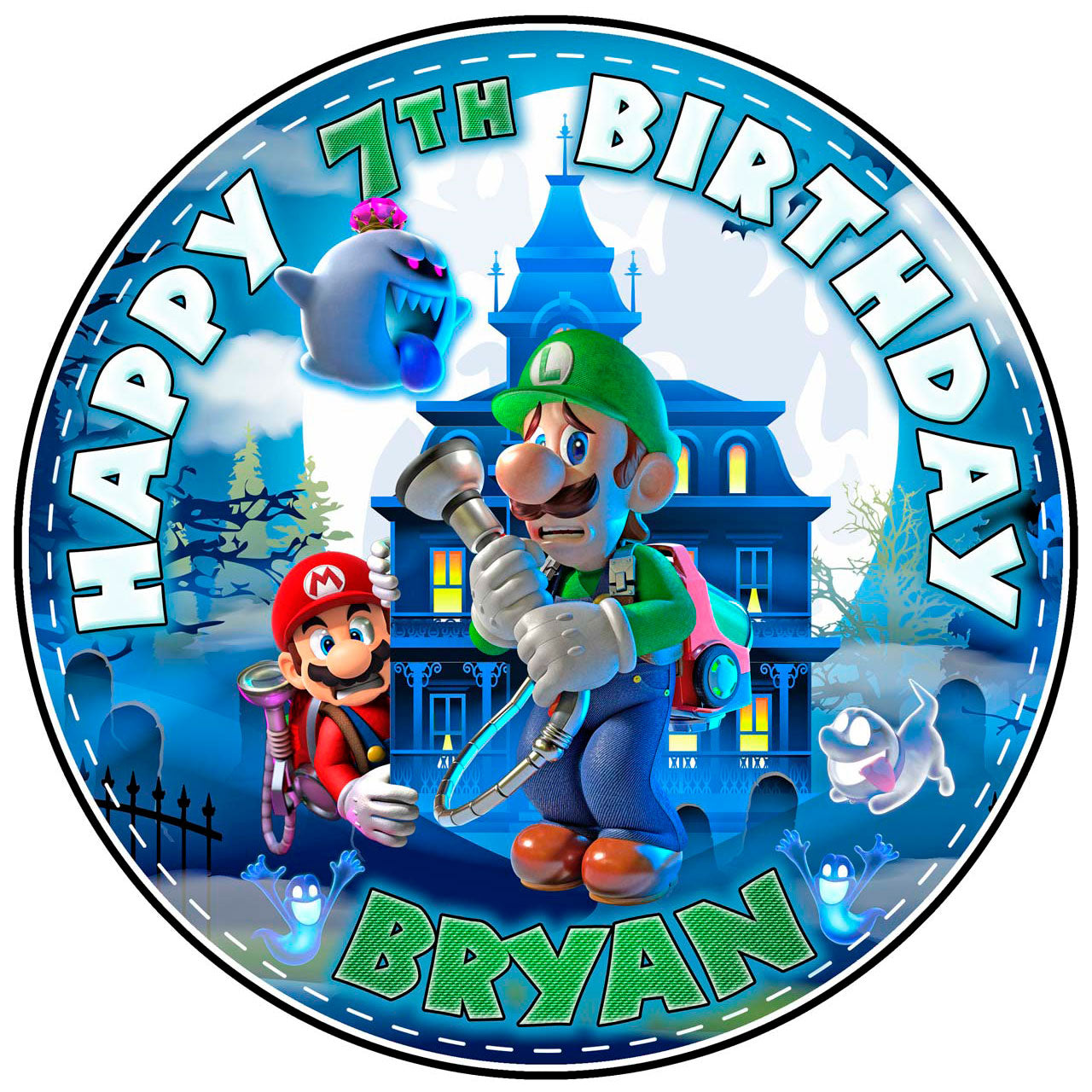 Luigis Mansion Round – Icing Sheet Birthday - Personalized Edible Cake Topper | Custom Icing Sheet | Birthday Cake Decoration | Photo Cake Image