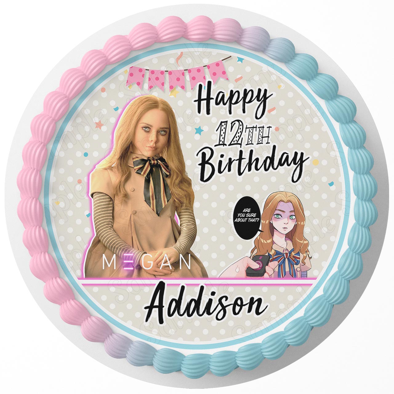 Megan Doll Kids Girls Round – Icing Sheet Birthday - Personalized Edible Cake Topper | Custom Icing Sheet | Birthday Cake Decoration