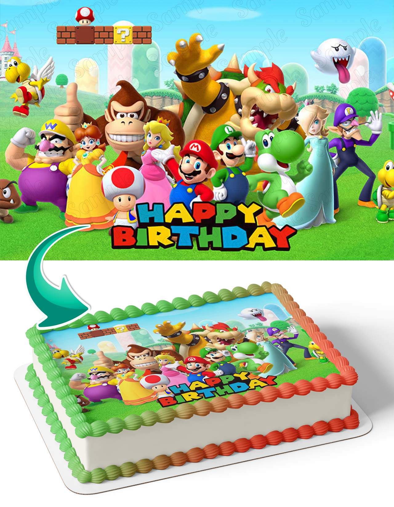 Mario Friends Luigi Bowser Donkey Kong Princess Peach Yoshi Edible Cake Topper