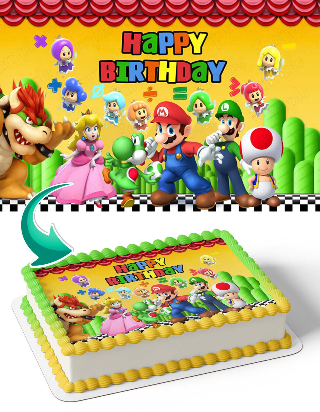 Mario Friends Luigi Bowser Princess Peach Yoshi Bowser Toad Edible Cake Topper