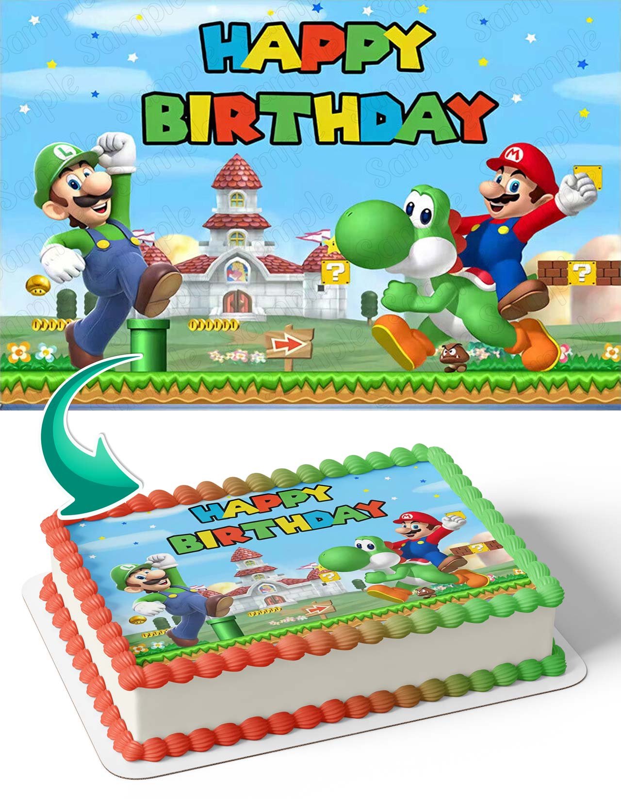 Mario Friends Luigi Castle Edible Cake Topper