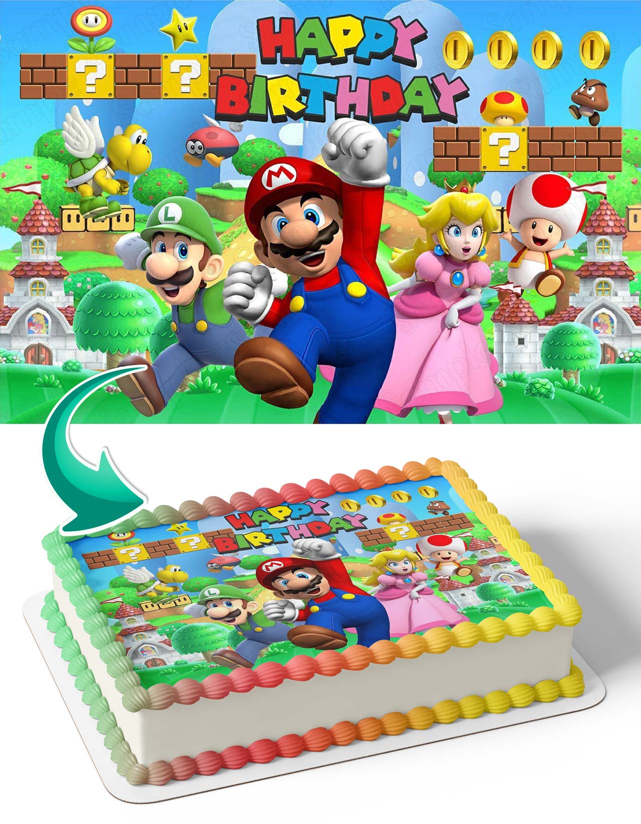 Mario Friends Luigi Princess Peach GB Edible Cake Topper