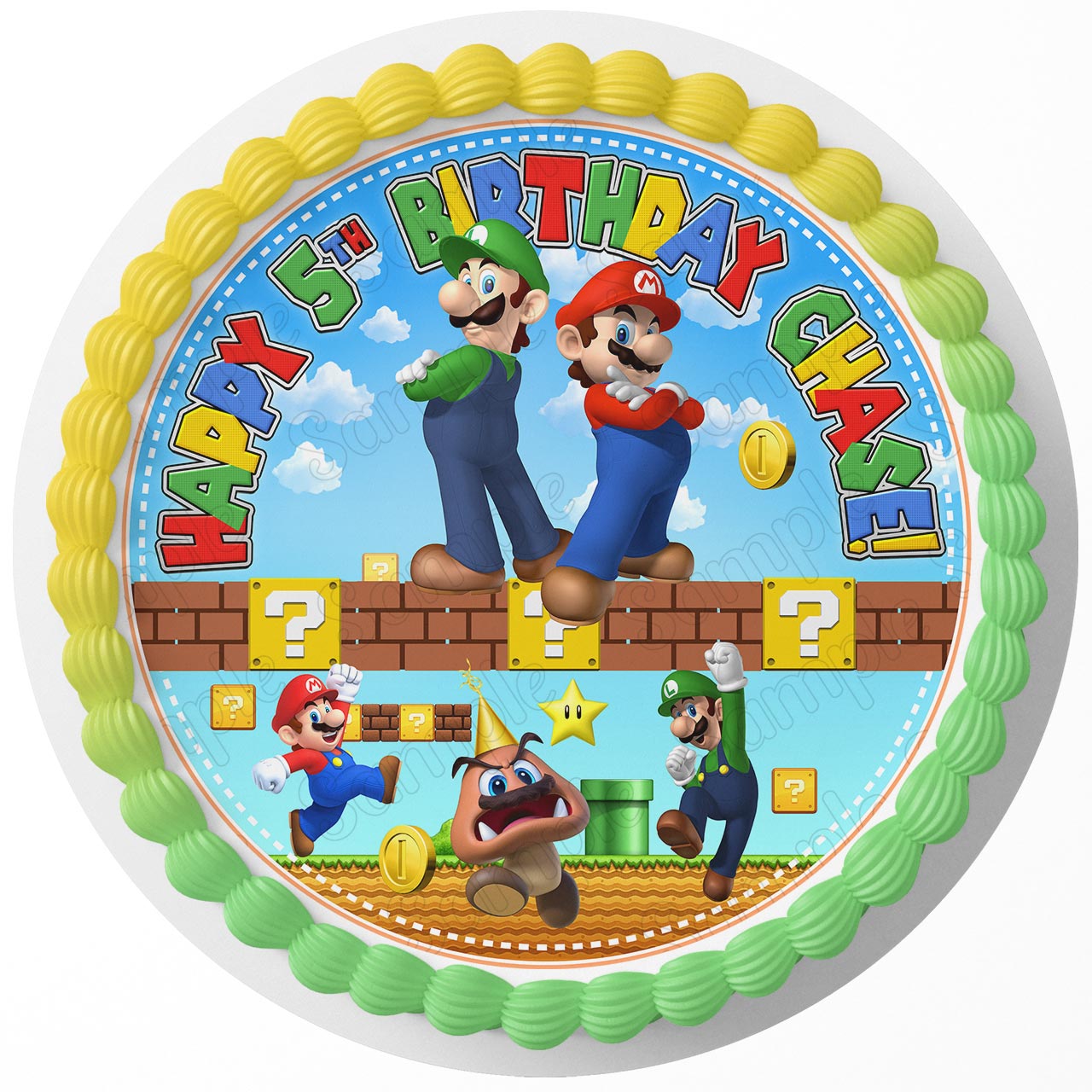 Mario Fun Kids Luigi Gamers Round – Icing Sheet Birthday - Personalized Edible Cake Topper | Custom Icing Sheet | Birthday Cake Decoration