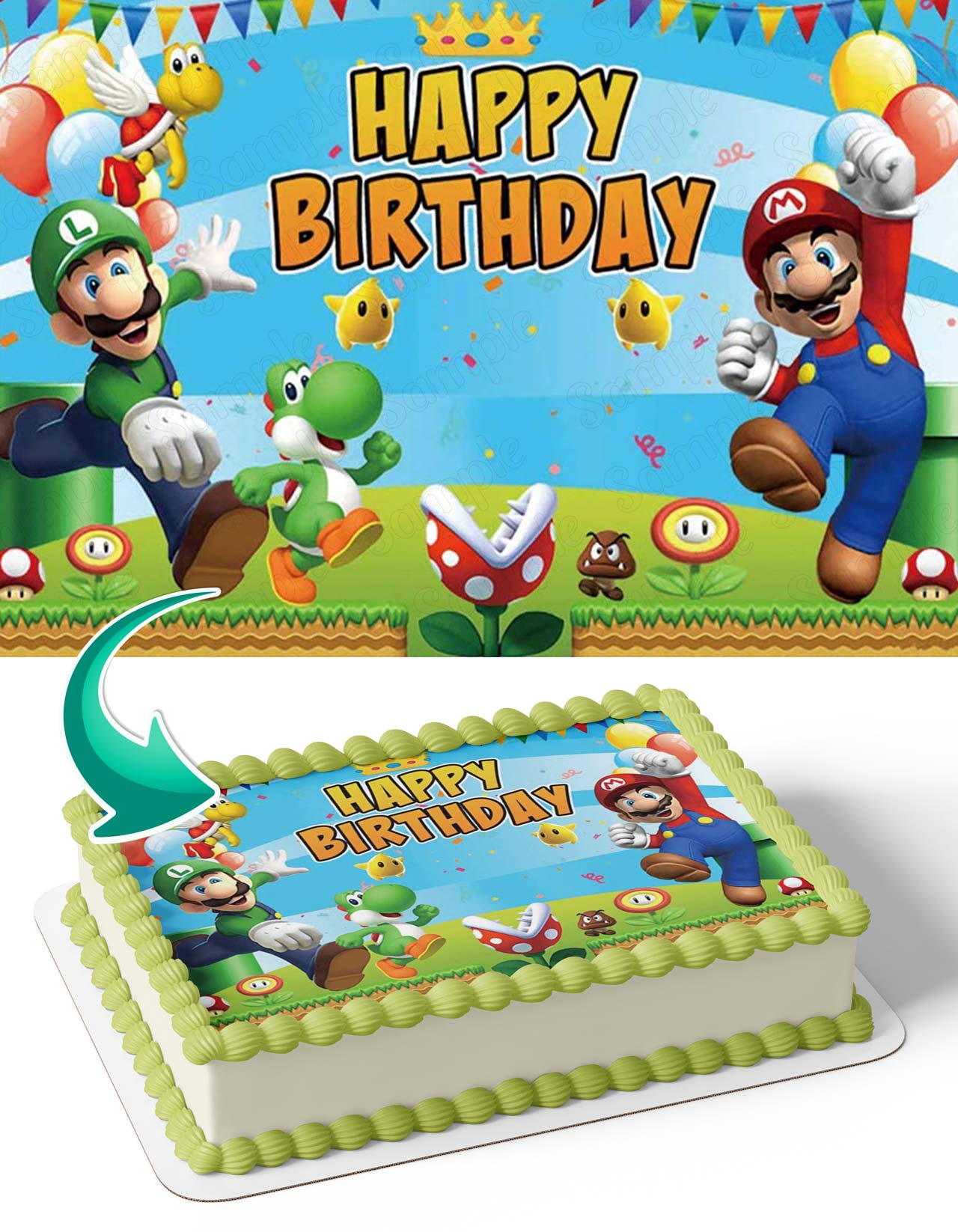Mario Luigi Super Brother MaroBros kids Edible Cake Topper