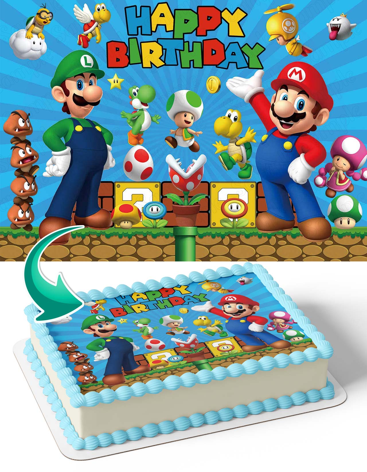 Mario Luigi Yoshi Super Brother MaroBros Edible Cake Topper
