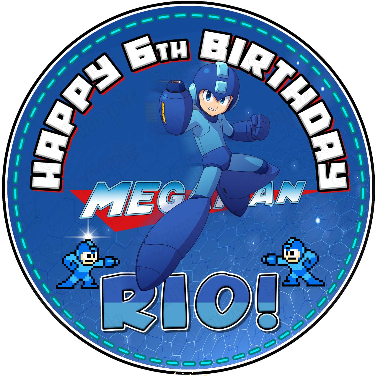 Kids Fun Retro Gamers Megaman Round – Icing Sheet Birthday - Personalized Edible Cake Topper | Custom Icing Sheet | Birthday Cake Decoration