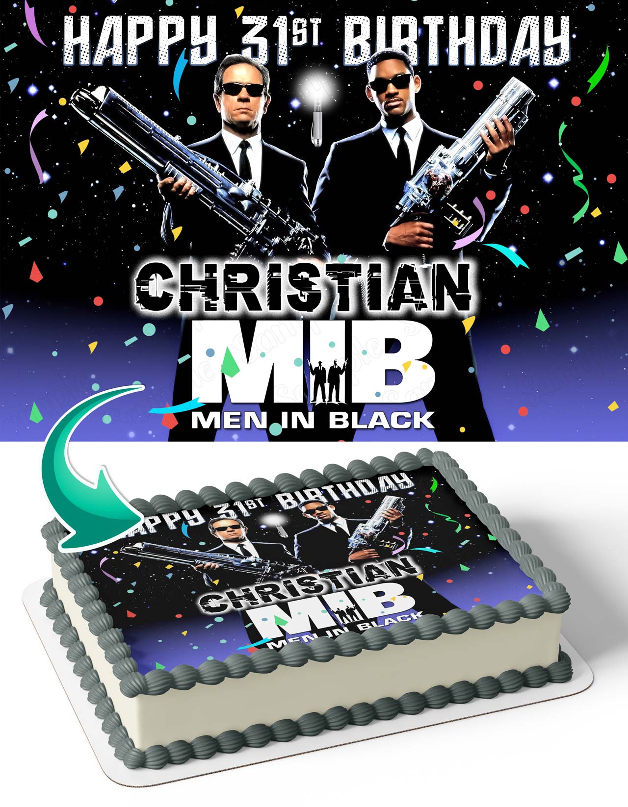 Men in Black Edible Cake Topper