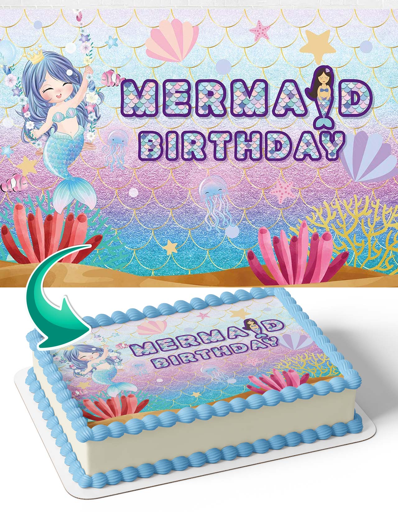 Mermaid Birthday Cute Edible Cake Topper