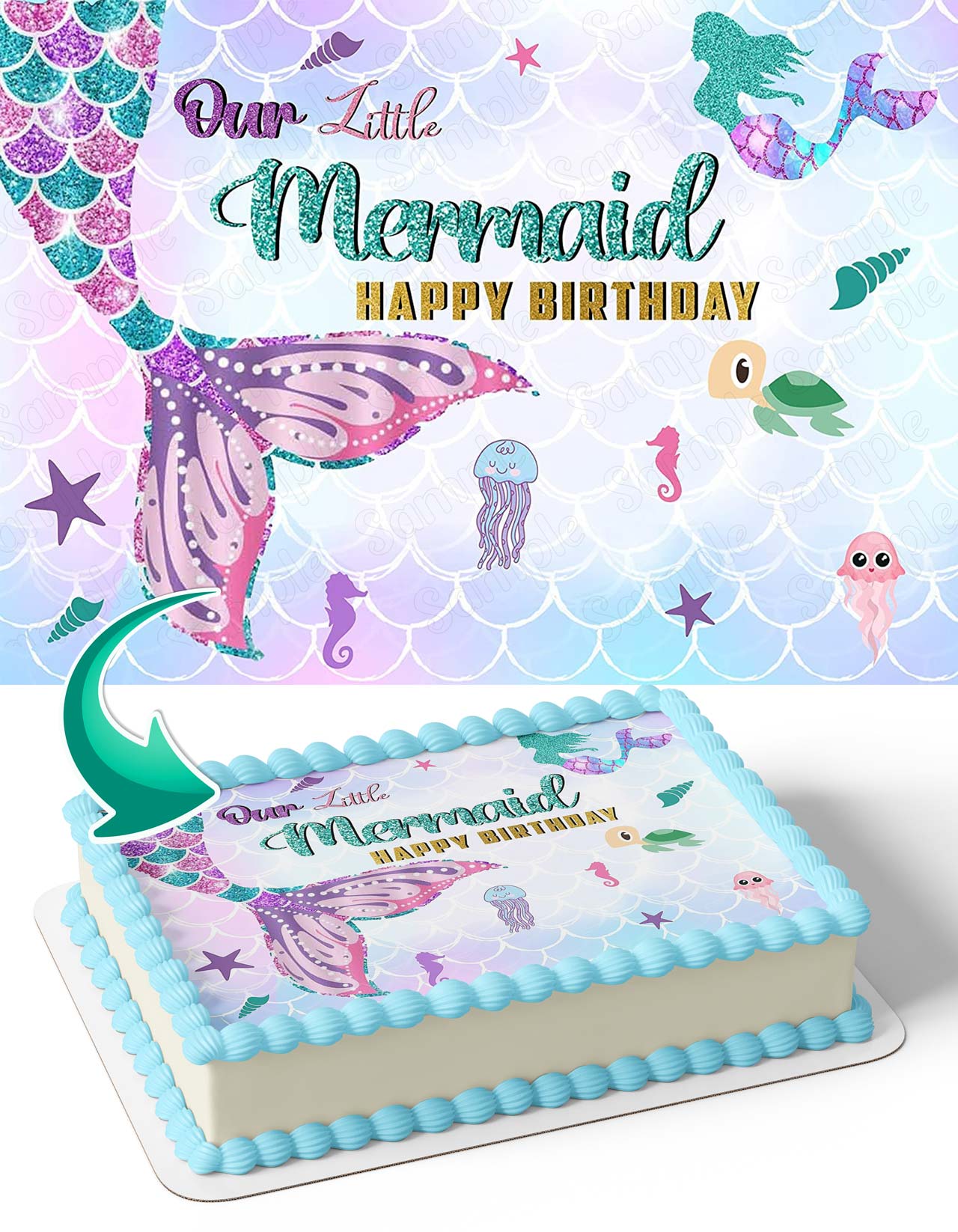 Mermaid Birthday Cute Princess Girl Edible Cake Topper