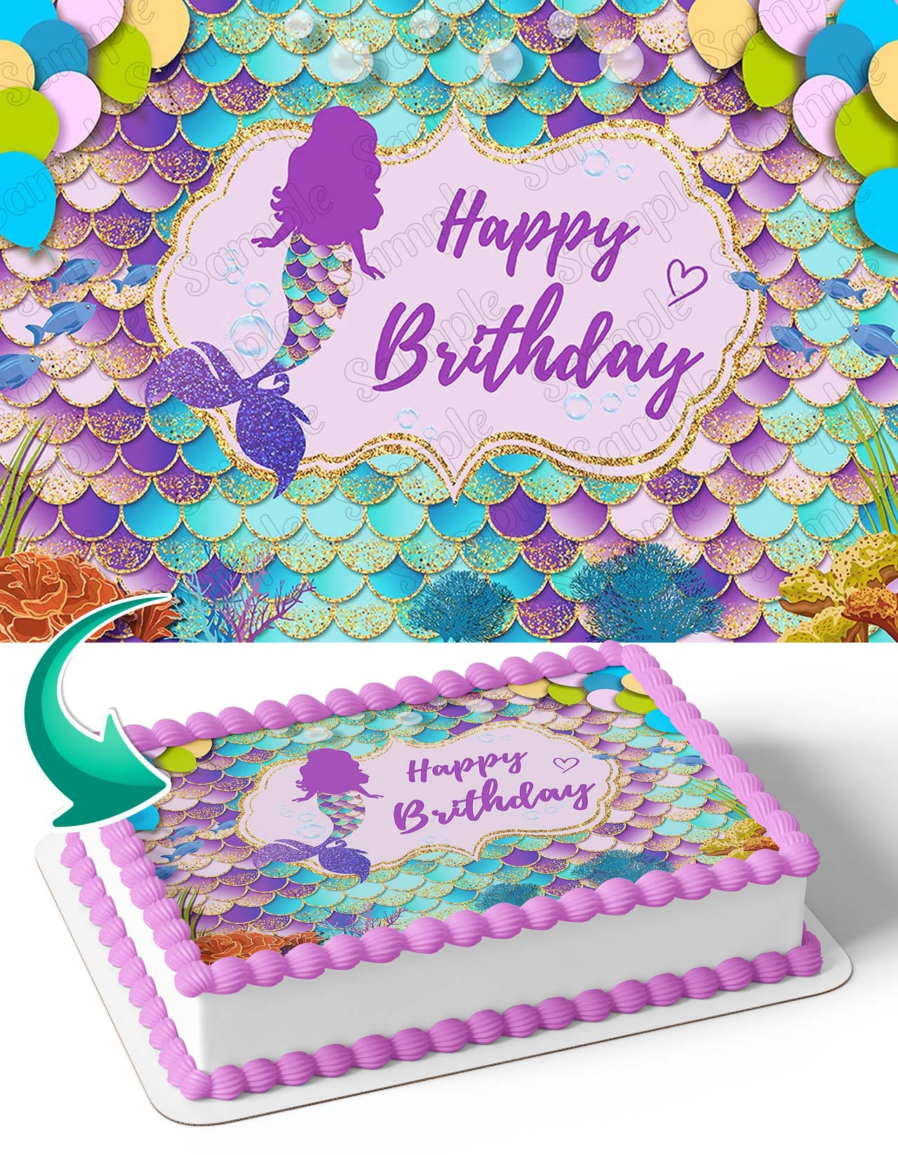 Mermaid Girl Princess Cute Edible Cake Topper