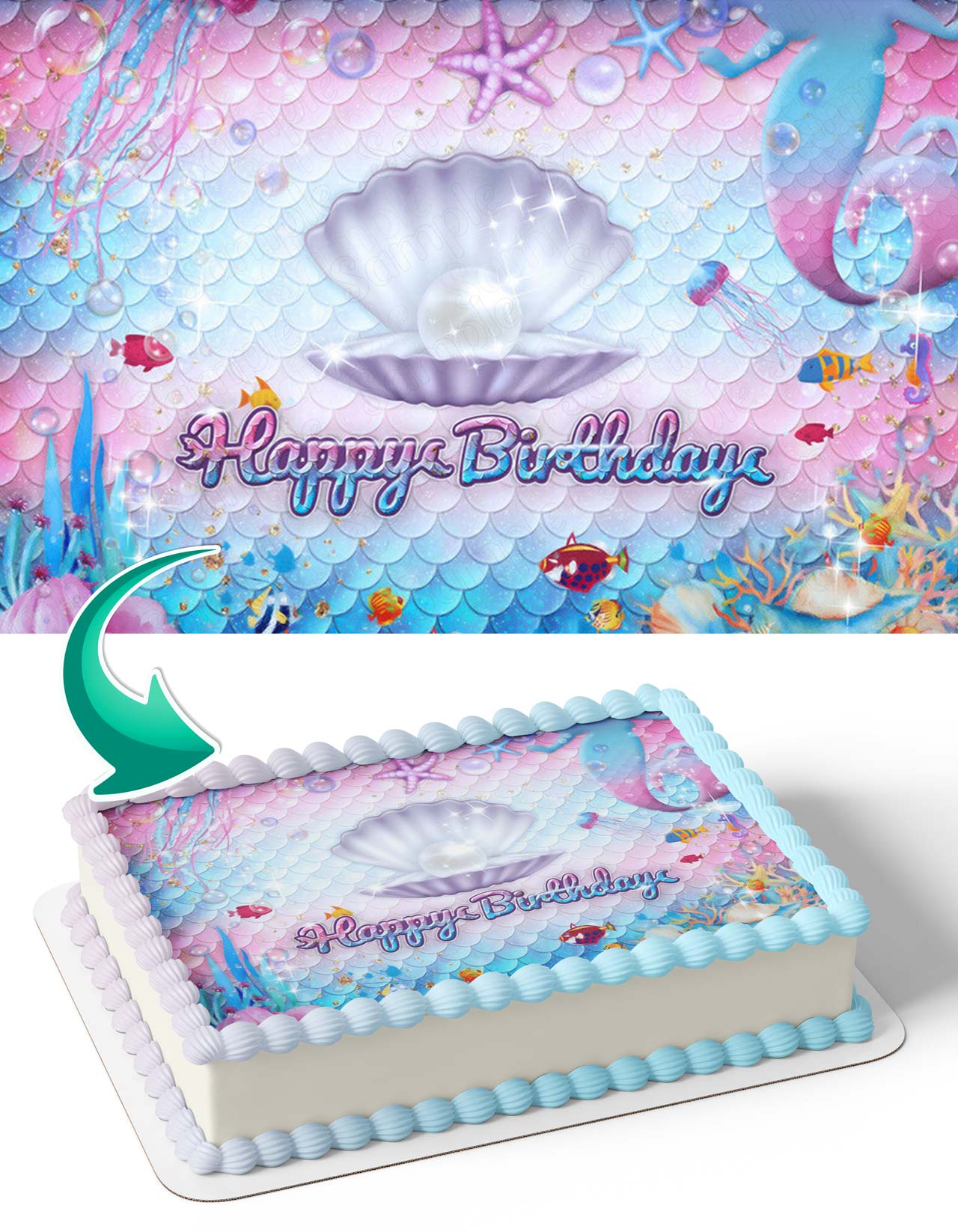 Mermaid Glitter Coral Shell Edible Cake Topper