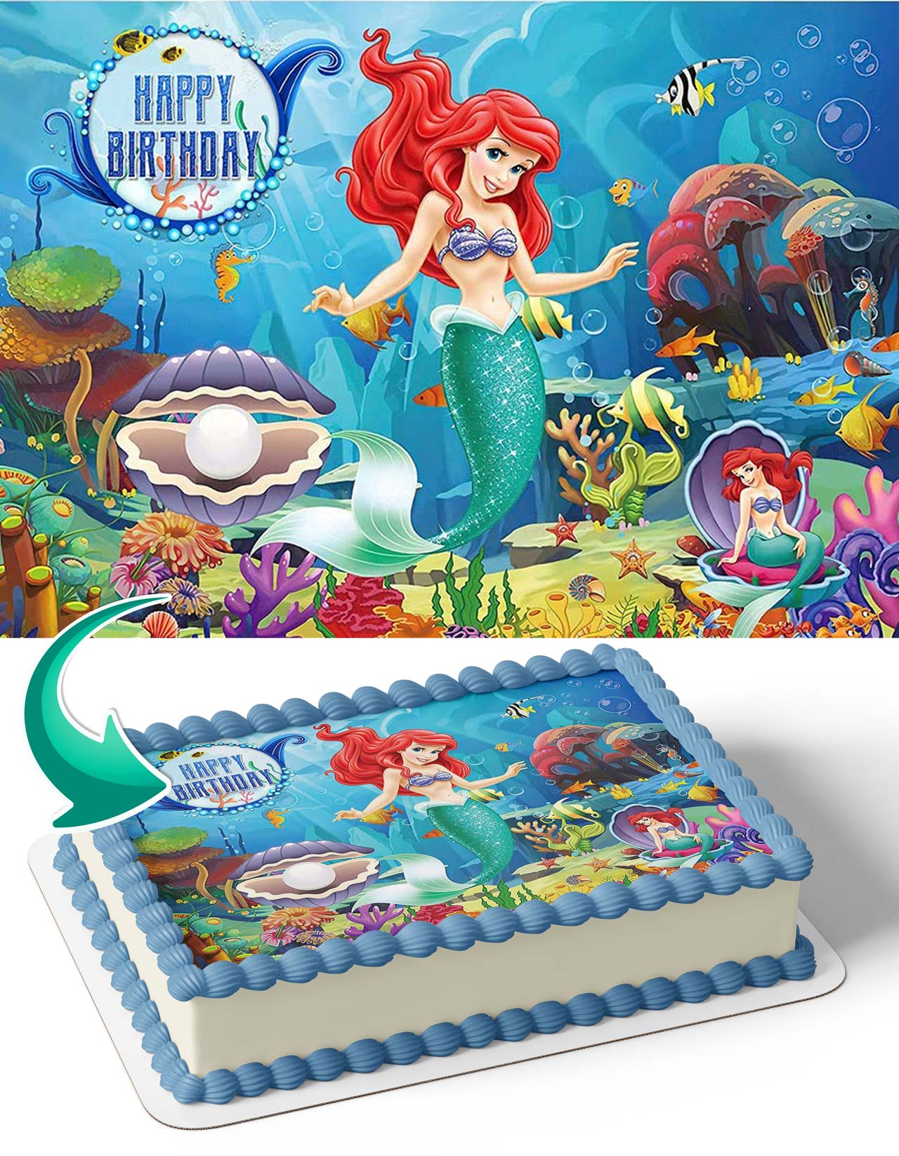 Mermaid Princess Girl Ocean Edible Cake Topper