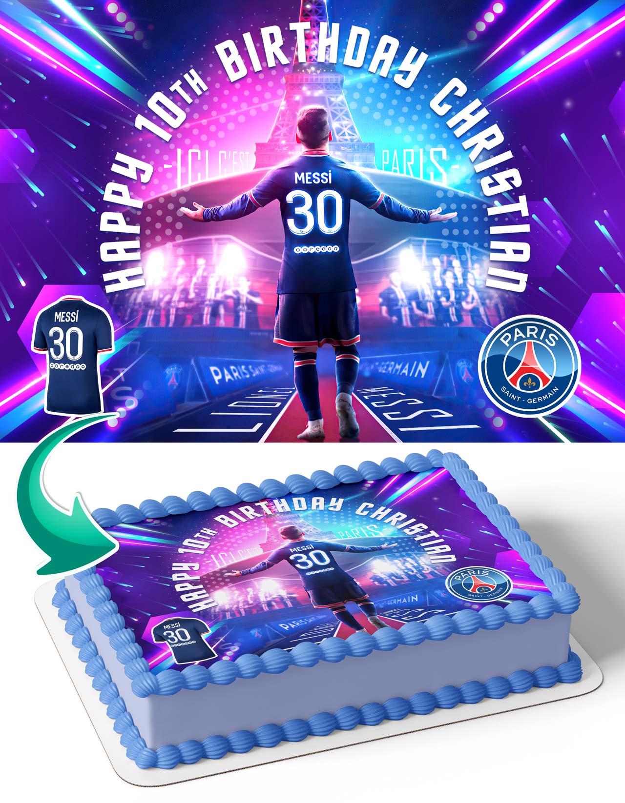 Messi 30 PSG Paris Saint Germain Edible Cake Topper