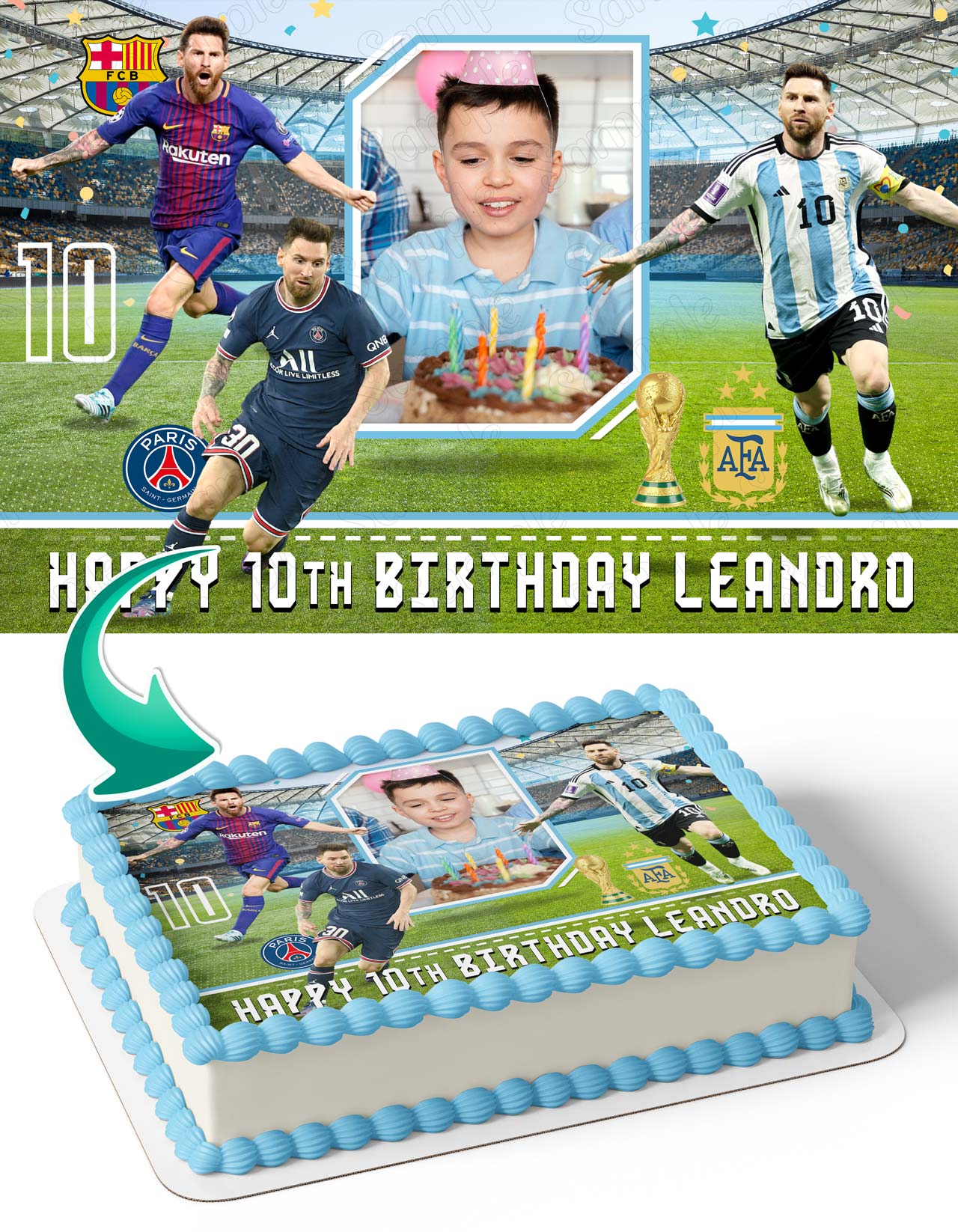 Messi Fc Barcelona PSG Argentina Photo Frame – Birthday Image - Personalized Edible Cake Topper | Custom Icing Sheet | Birthday Cake Decoration