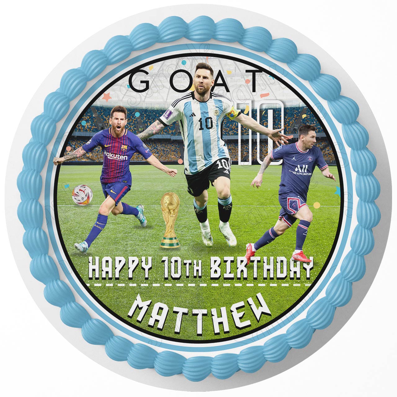 Messi Soccer Player Barsa Round – Icing Sheet Birthday - Personalized Edible Cake Topper | Custom Icing Sheet | Birthday Cake Decoration